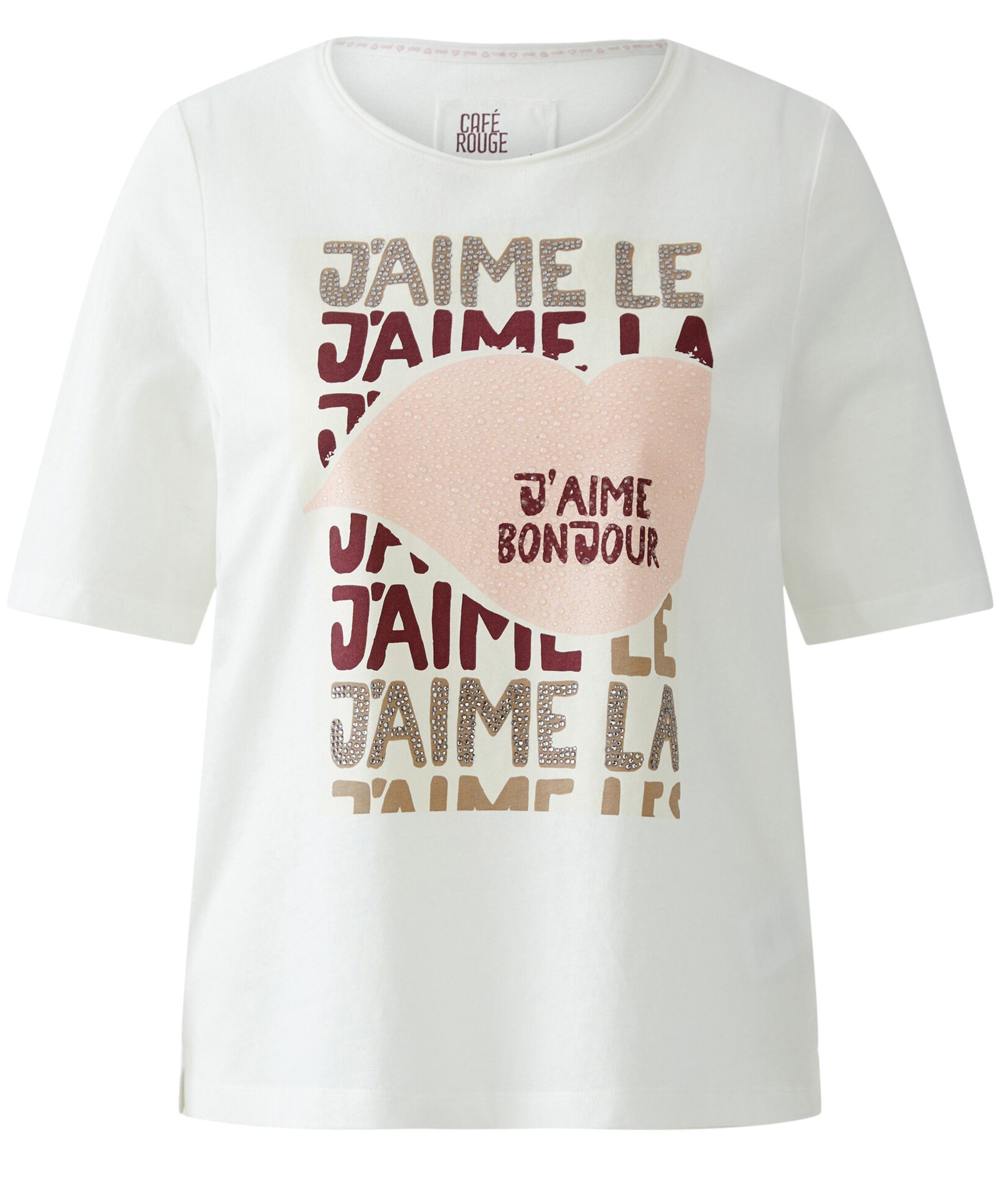 Oui T-Shirt Oui T-Shirt reich mit tonigen Ziersteinchen dekoriert (1-tlg)