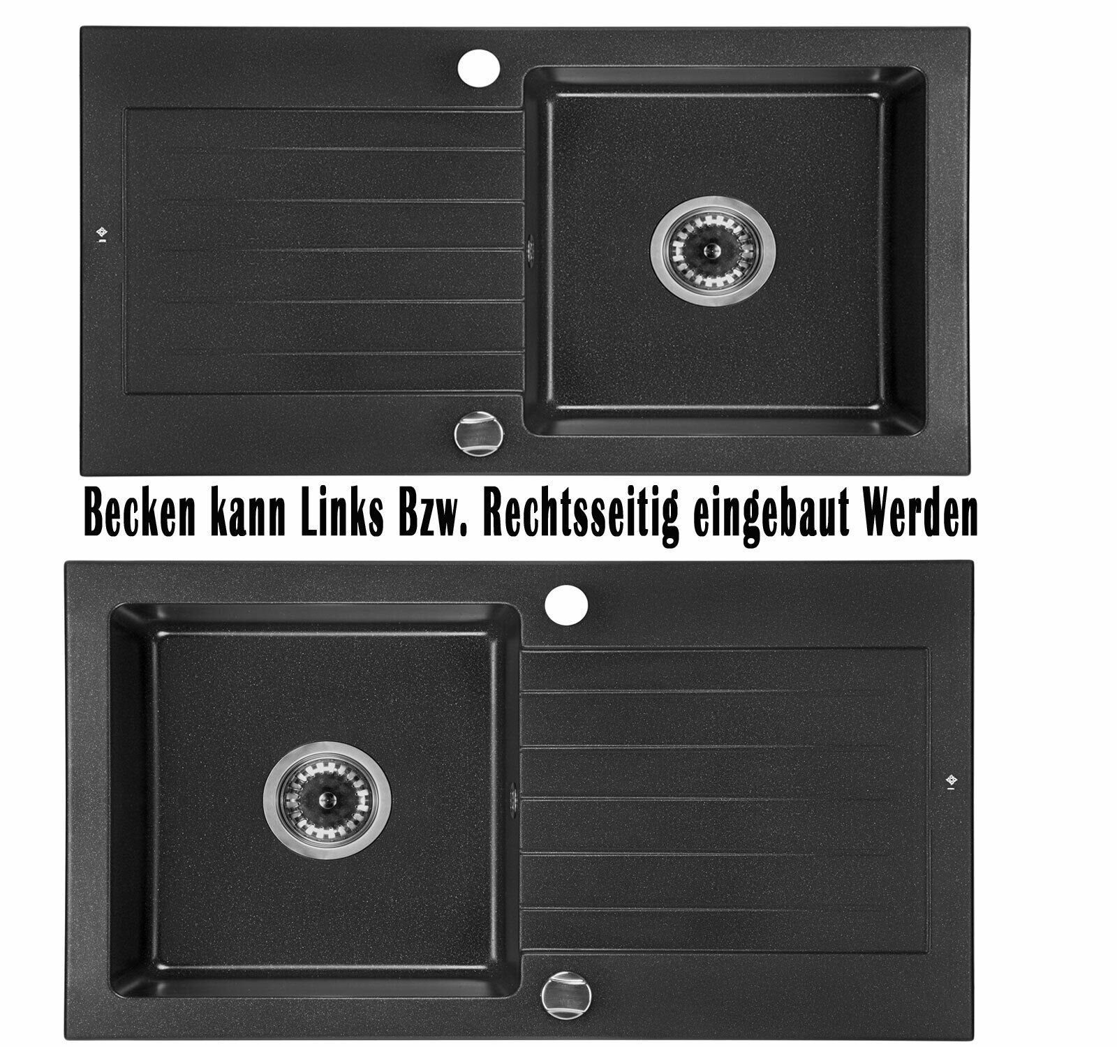 Lavello Granitspüle Schwarz 88x50cm - Tiefe Einbauspüle Mit Abtropffläche & Ablauf-Set