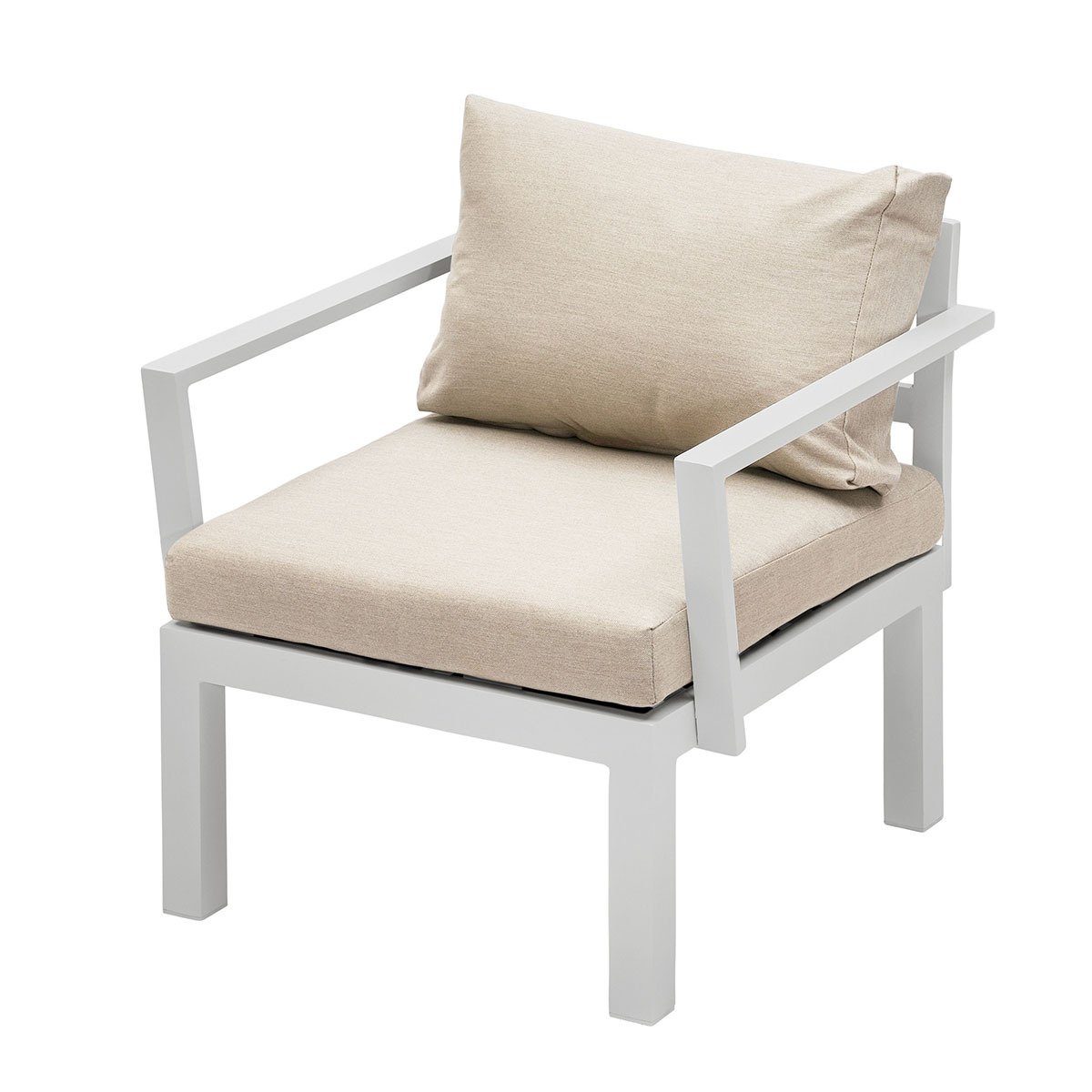 Stoff Sessel mit Gartenfreude Ambience Kissen Lichtgrau/Weiß (1-St), Gartentisch Aluminium wasserabweisenden
