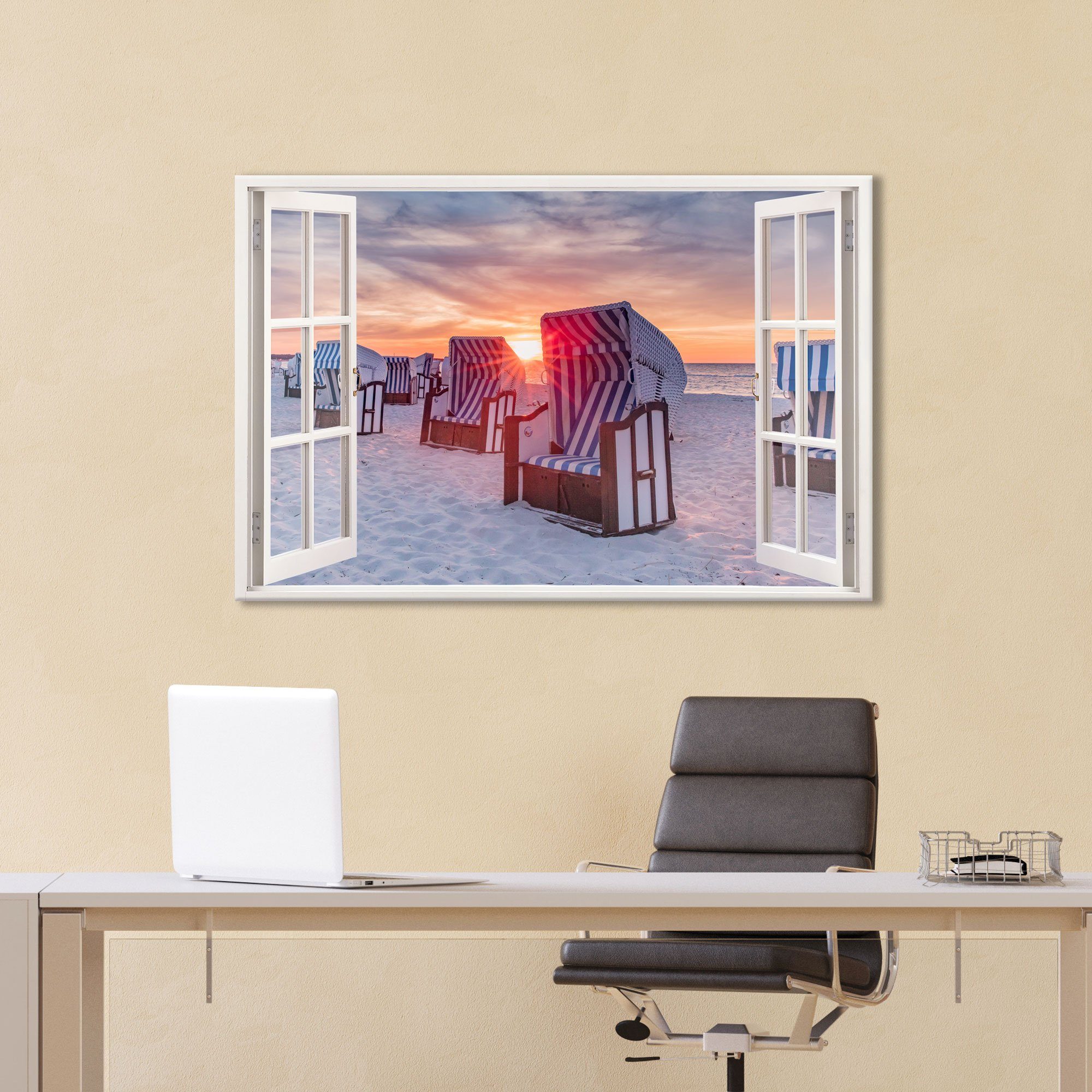 WallSpirit Leinwandbild "Fenster mit Aussicht", Strandkörbe günstig online kaufen