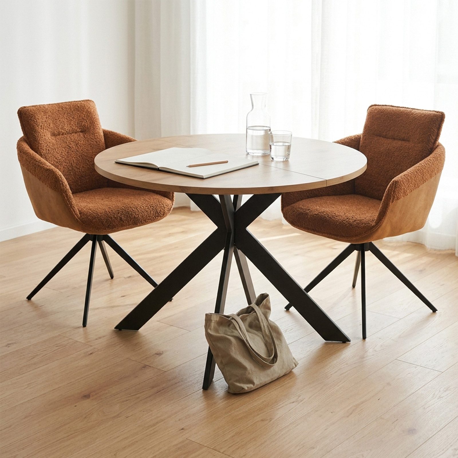 Jiexi Essgruppe Tisch- und Stuhlset, Runder Esstisch (115×75 cm) mit 4 Stühlen