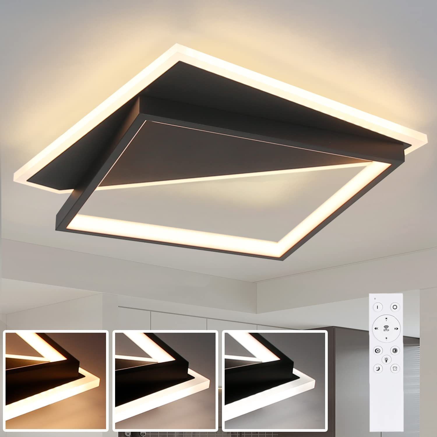 ZMH LED Deckenleuchte Modern Design Quadraten, LED fest integriert, Tageslichtweiß, schwarz, 35*35cm | Deckenlampen
