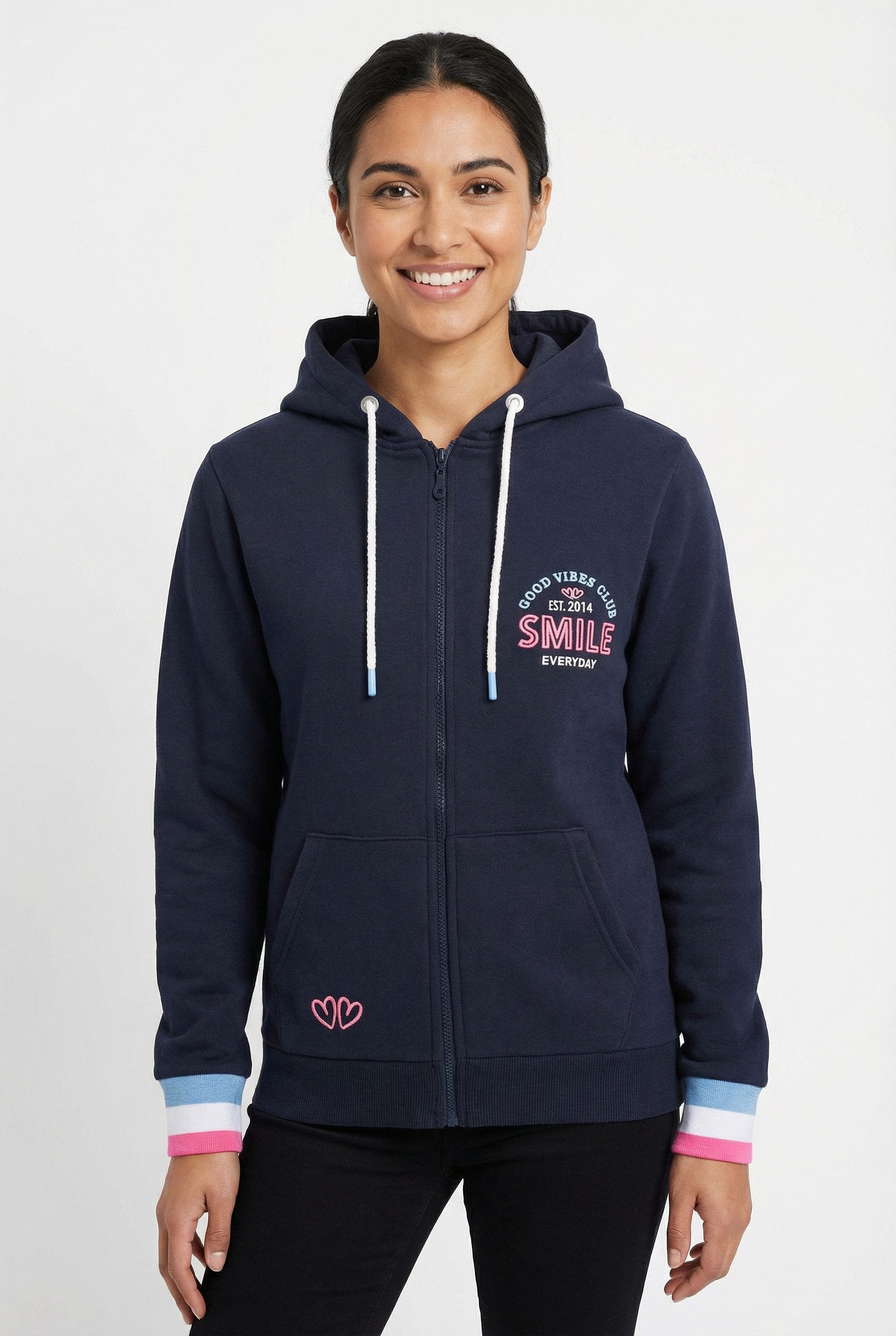 Zwillingsherz Sweatjacke Kapuze, Langarm, Stickerei am Rücken, Langarm, Reißverschluss