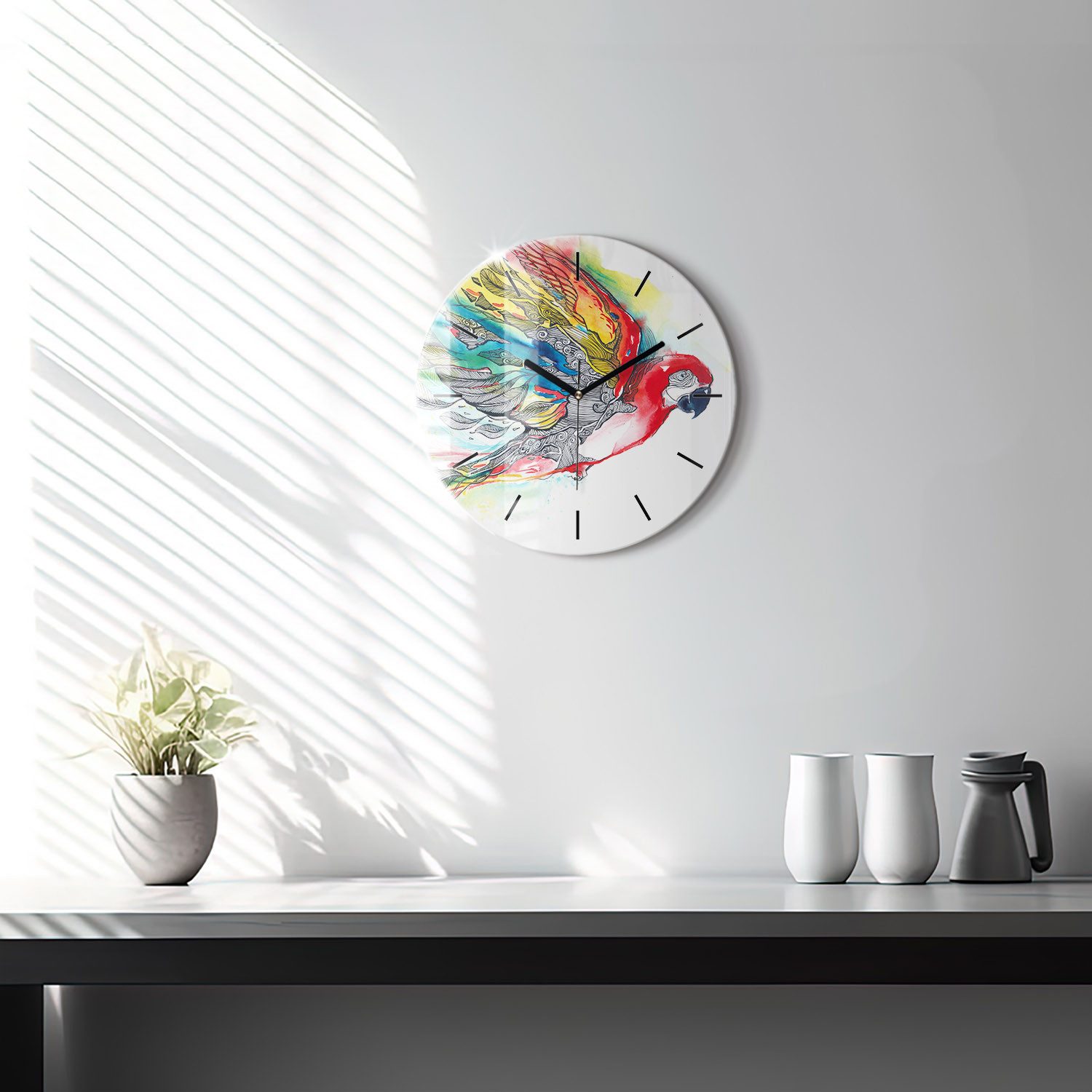 Tulup Wanduhr Glasuhr Bunter Papagei Uhr günstig online kaufen