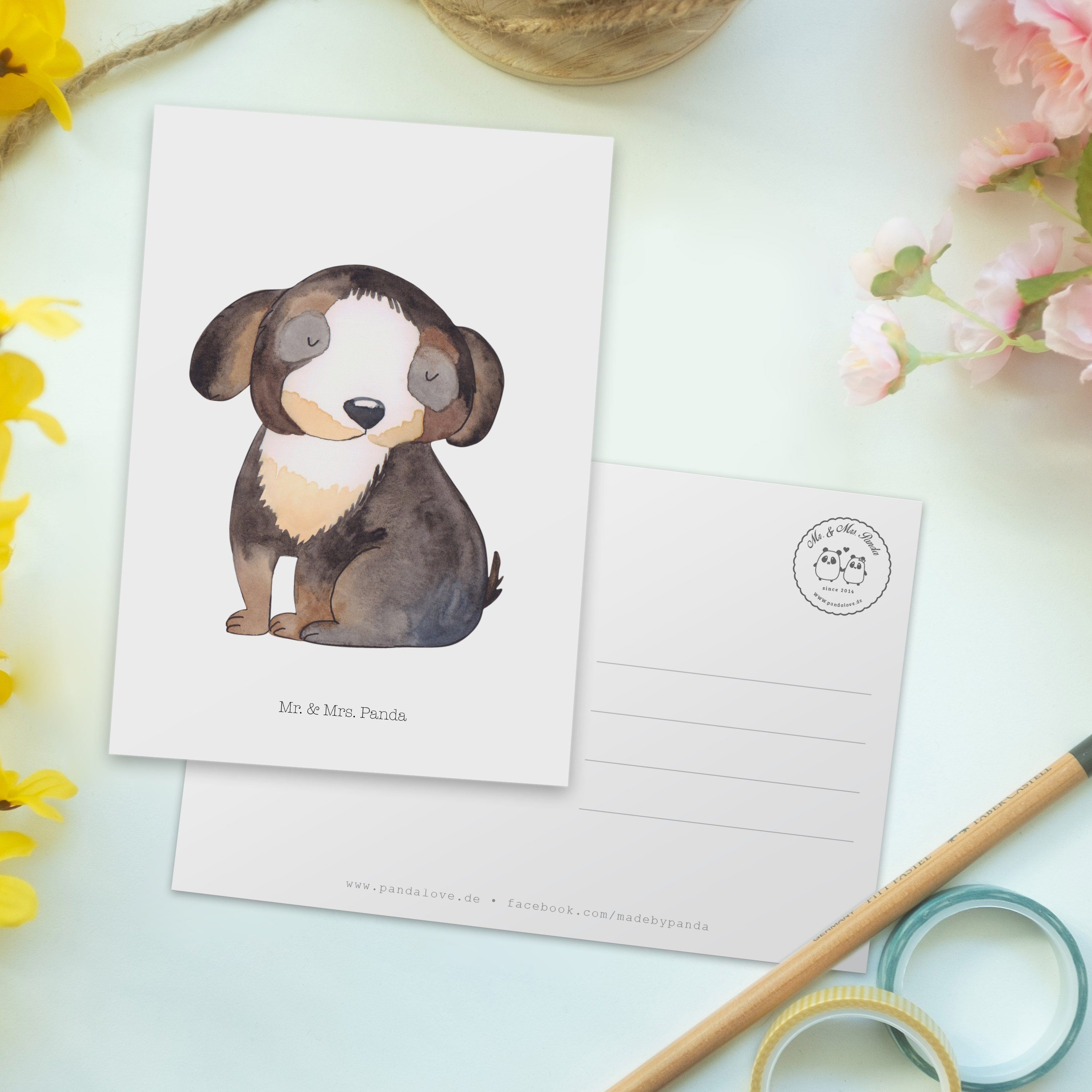 Hund Liebe, & Weiß Panda - Geschenk, Ansichtskarte entspannt Postkarte - Mrs. Hundespruch, Mr.