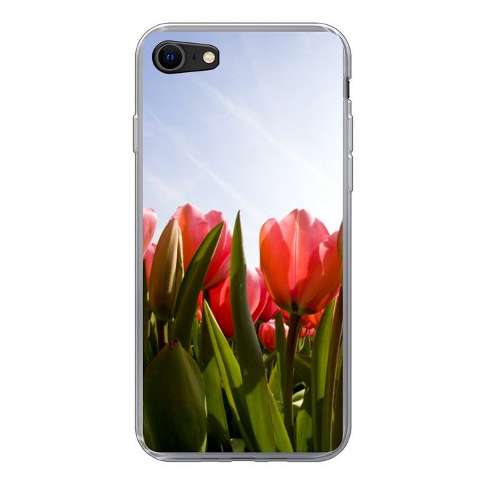 MuchoWow Handyhülle Rote Tulpen und das Sonnenlicht Handyhülle Apple iPhone 7 Smartphone-Bumper Print Handy Schutzhülle