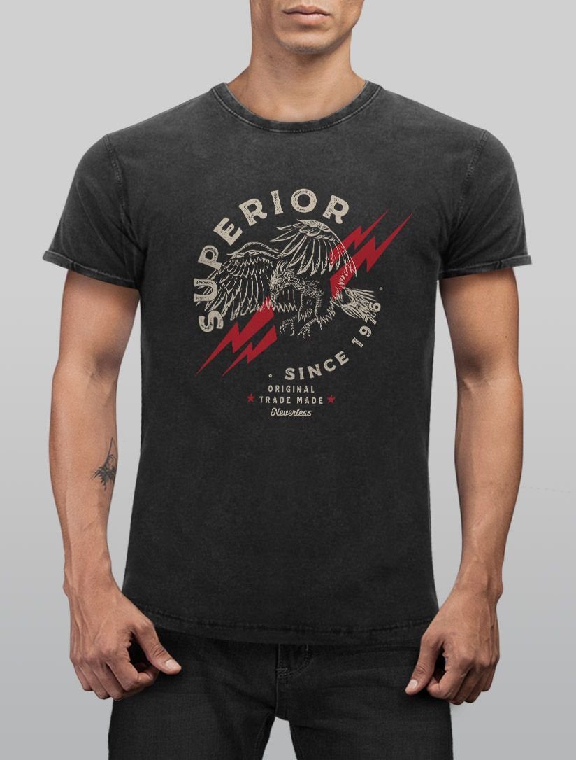 Neverless Print-Shirt Neverless® Herren T-Shirt Vintage Shirt Printshirt Superior Eagle mit Print