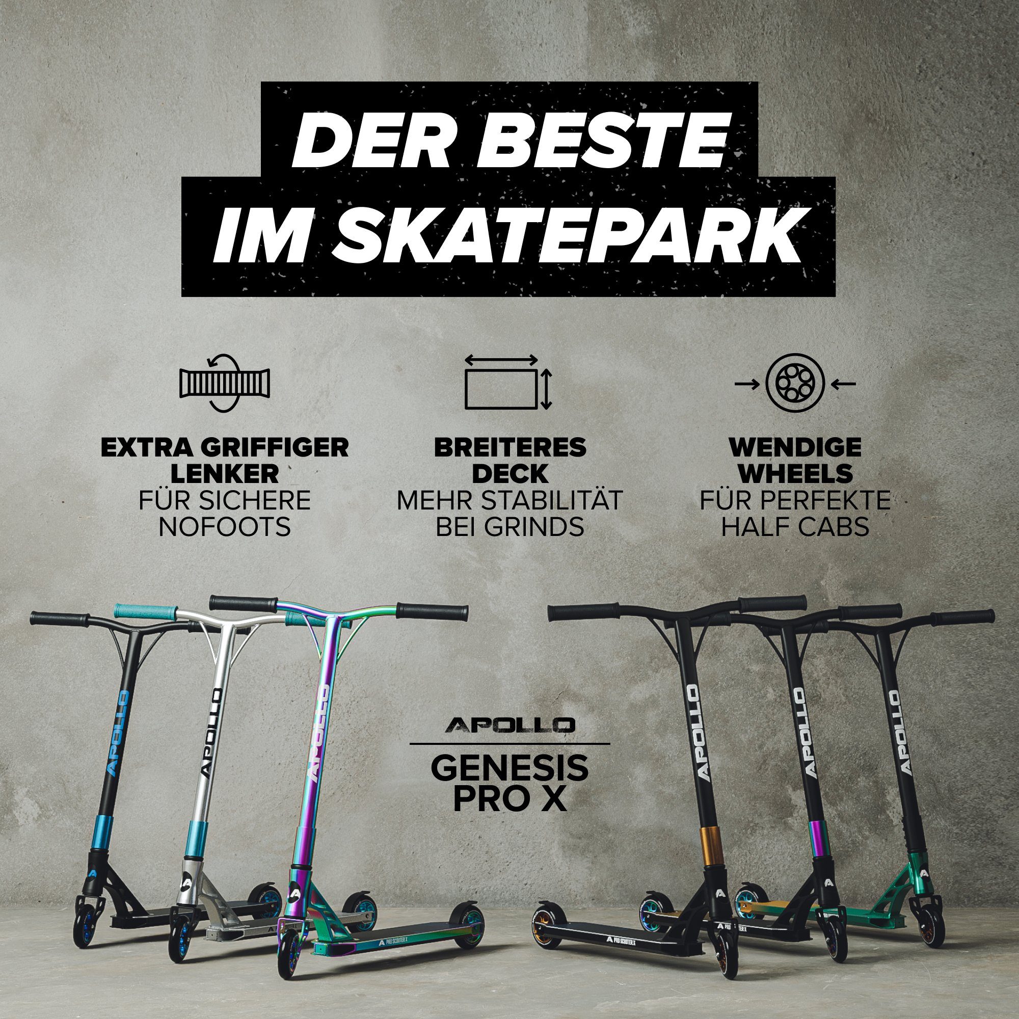 Apollo Stuntscooter Stunt Scooter Genesis X Pro - High End Stuntscooter, Profi Trick Roller mit 120mm Alu Core Wheels Kickscooter – Bild 5 von 5