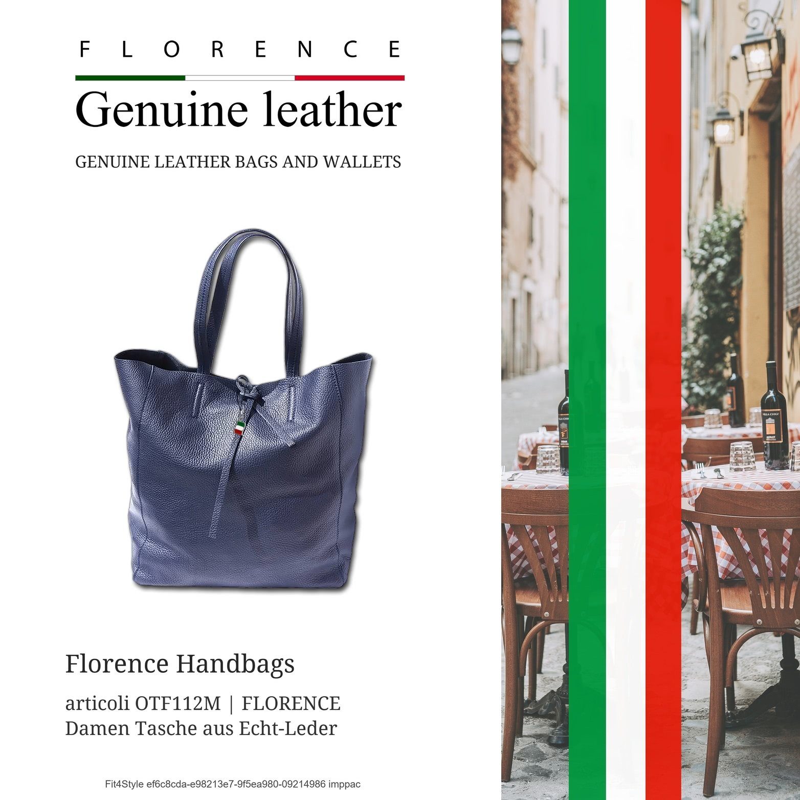 FLORENCE Shopper Florence Echtleder Schultertasche blau (Schultertasche, Shopper), Damen Tasche Echtleder, Rindsleder blau, Made-In Italy