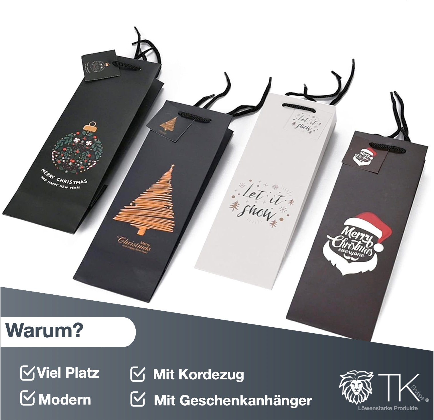 Weintüte, XXL Weihnachtstaschen Gruppe (12St) Flaschentüten 12x Geschenkpapier Geschenktüten TK