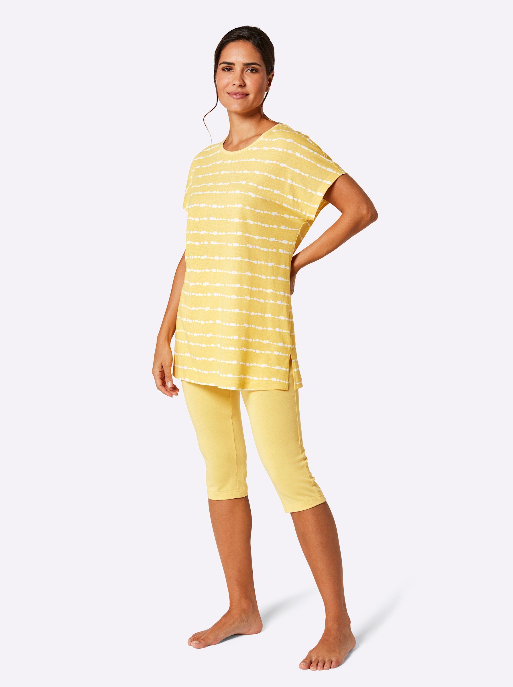 WITT WEIDEN Schlafanzug gelb-weiß-gestreift