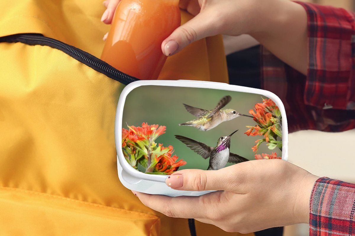 - für Kolibri Jungs und weiß Mädchen Brotdose, Lunchbox MuchoWow Brotbox für Erwachsene, Orange, - Kunststoff, Kinder Blumen (2-tlg), und