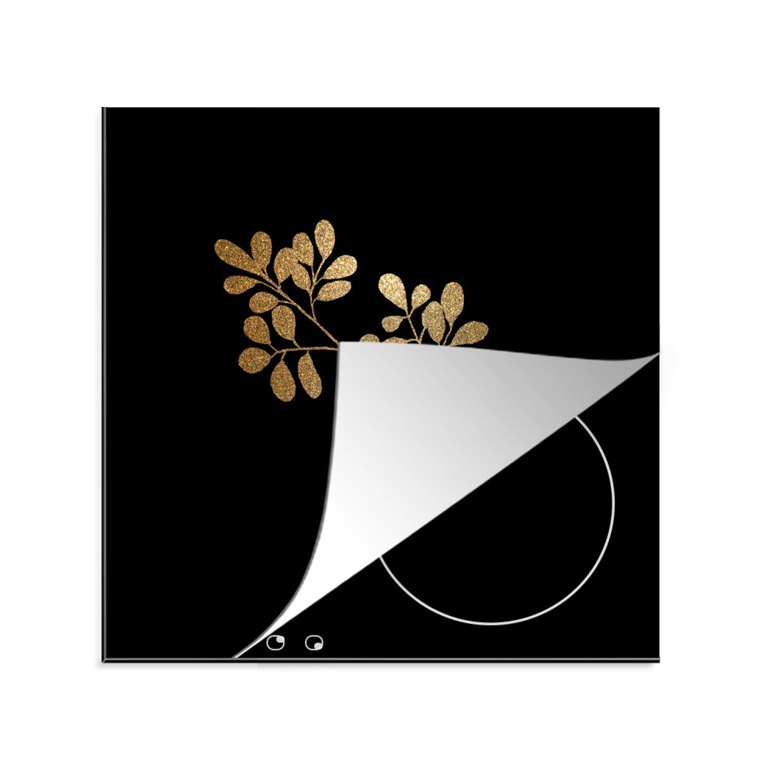 MuchoWow Herdblende-/Abdeckplatte Gold - Pflanze - Blätter, Vinyl, (1 tlg), 78x78 cm, Ceranfeldabdeckung, Arbeitsplatte für küche