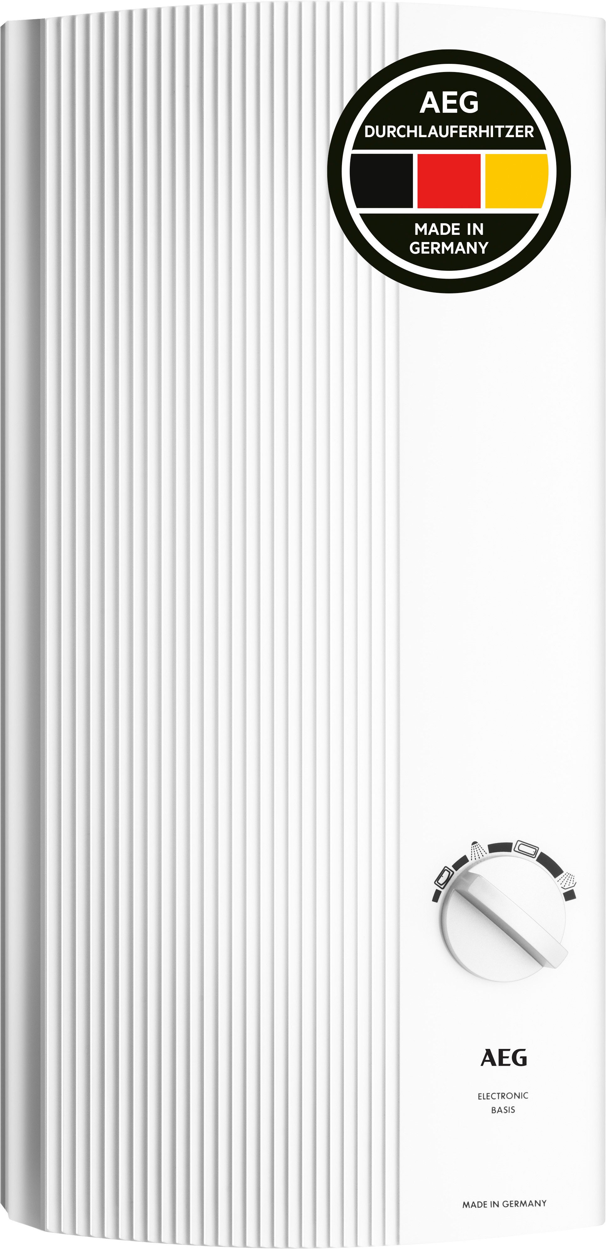 AEG Haustechnik Komfort-Durchlauferhitzer DDLE Basis 18/21/24 kW, stufenlose Temperaturwahl, elektronisch, min. 30 °C, max. 60 °C, Temperatureinstellung mit Anwendungssymbolen