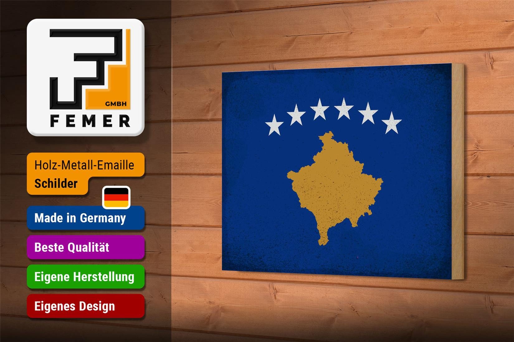 Femer GmbH Holzbild Flagge Kosovo 18x12 cm Flag of Kosovo Vintage, Flaggen (1 St), Glatte Holzfaserplatte (MDF), vorn beschichtet