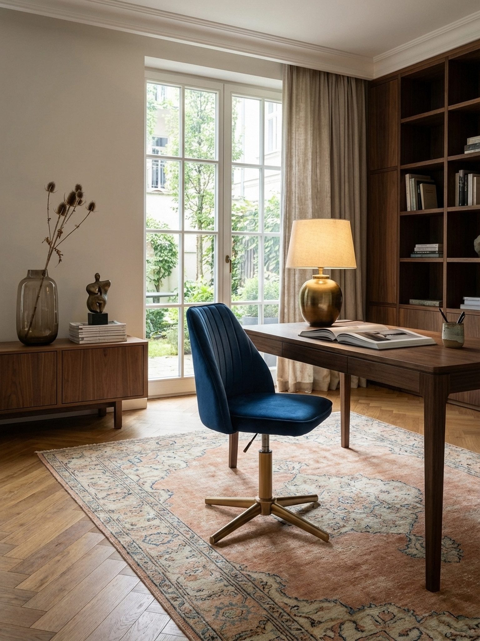 KADIMA DESIGN Bürostuhl Schreibtischstuhl Dunkelblau Samt Design Drehstuhl mit Lehne, (Schalenstuhl 120 kg Höhenverstellbar, Arbeitsstuhl ohne Rollen, Stuhl), Schreibtisch Home-Office Drehbar