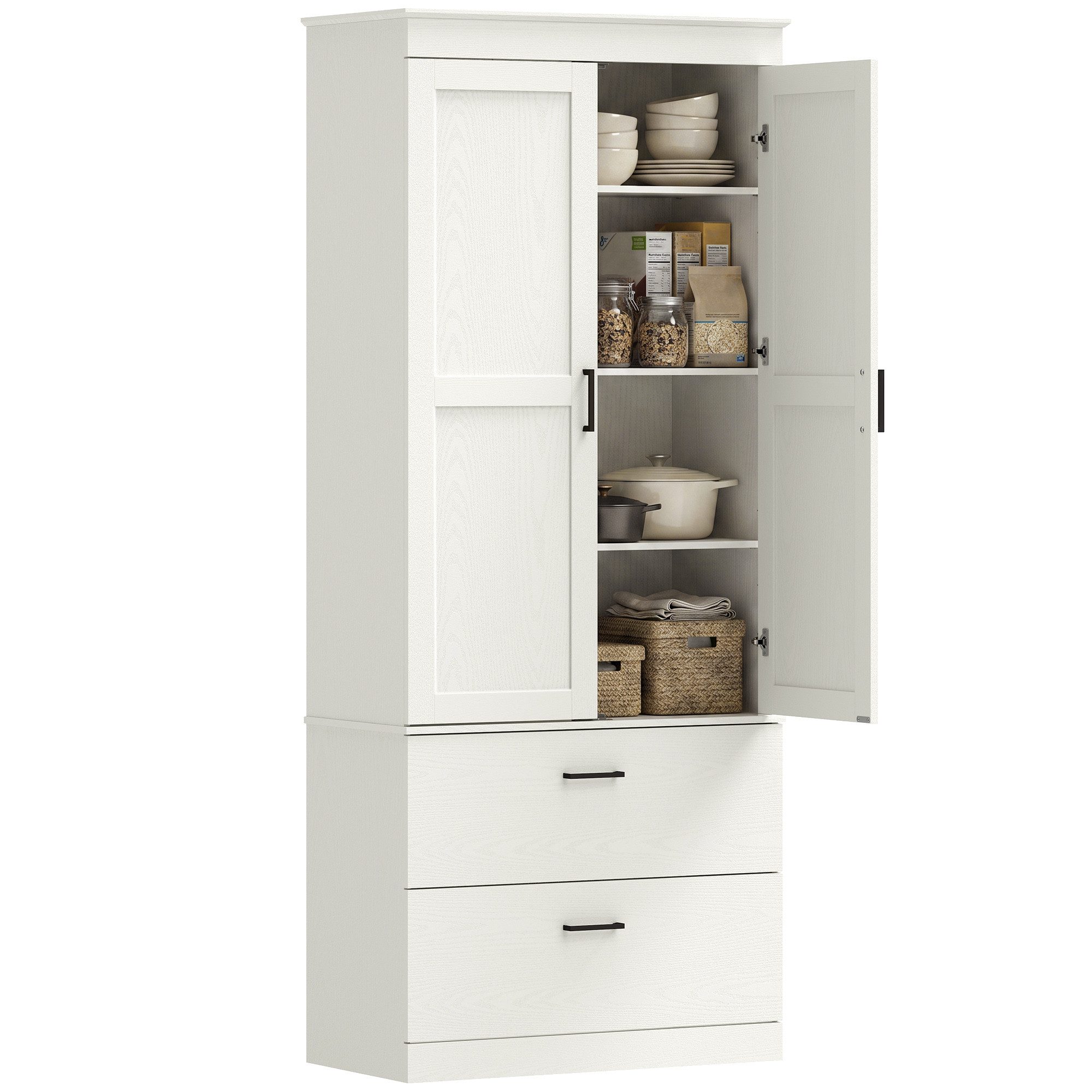 HOMCOM Hochschrank Buffetschrank mit 2 Schubladen (Set, 1-St., 1er Set) Kippsicherung, verstellbare Einlegeböden – Bild 2 von 5
