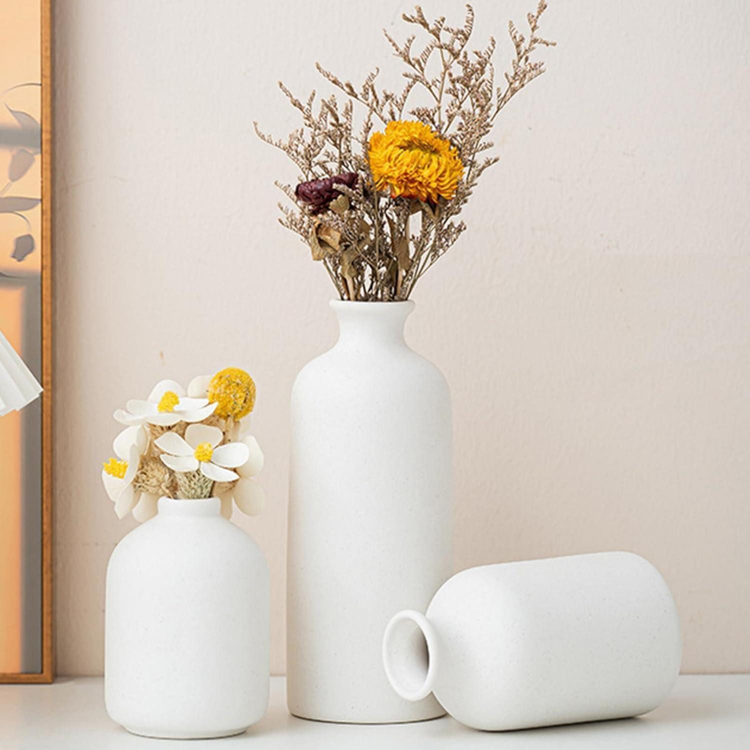 LuxusKollektion Tischvase Keramikvasen 3er-Set Matt Weiß Minimalistisch (3 St)