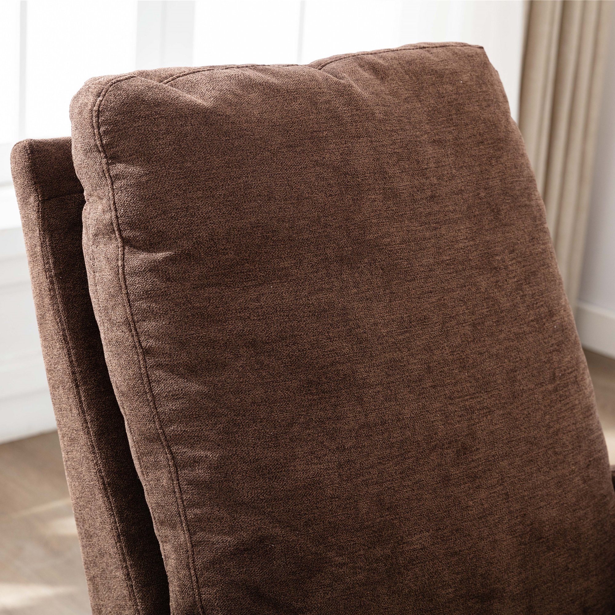 Merax Relaxsessel gepolstert mit Seitentasche hohe Schaukelstuhl mit Braun Massivholzrahmen, Schwingsessel, Relaxstuhl und Rücklehne