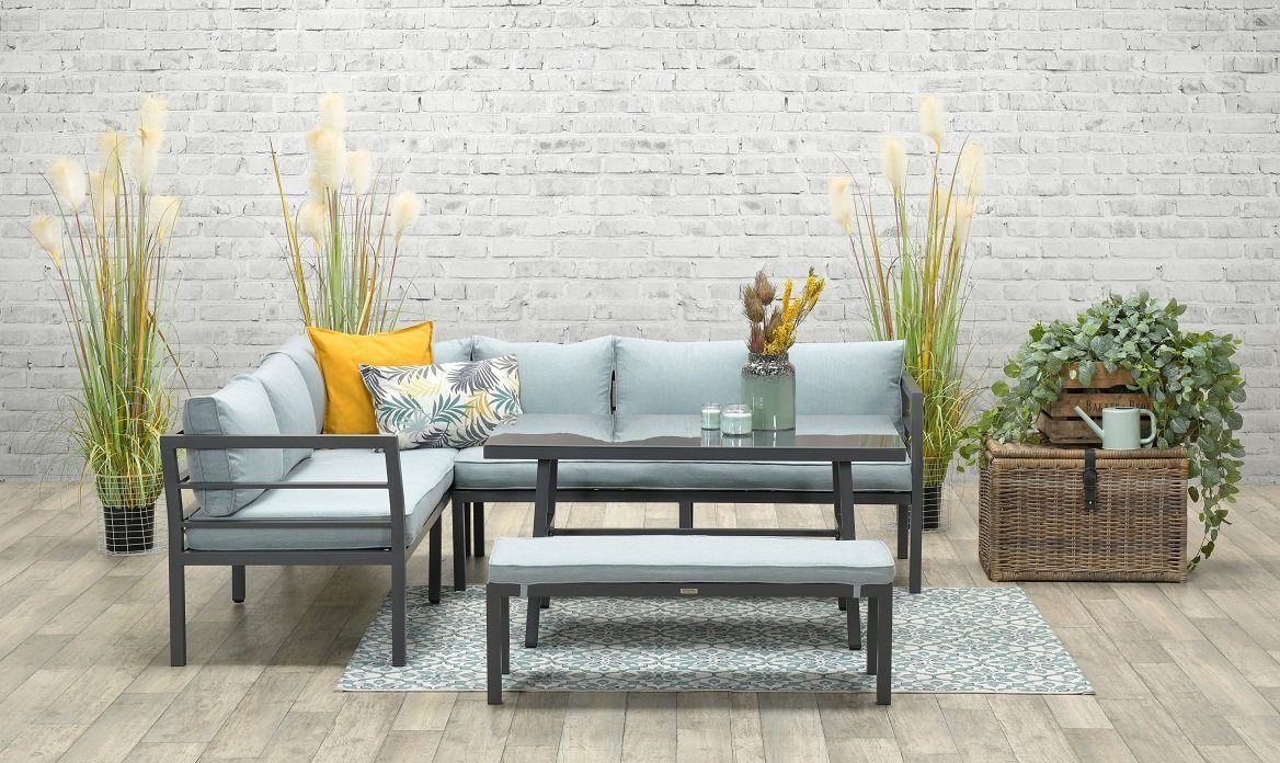 Garden Impressions Gartenlounge-Set Blakes links black / Gartenmöbelset, (Set, Alu, Ecklounge, Esstisch, Bank, inkl. Auflagen), inkl. Auflagen