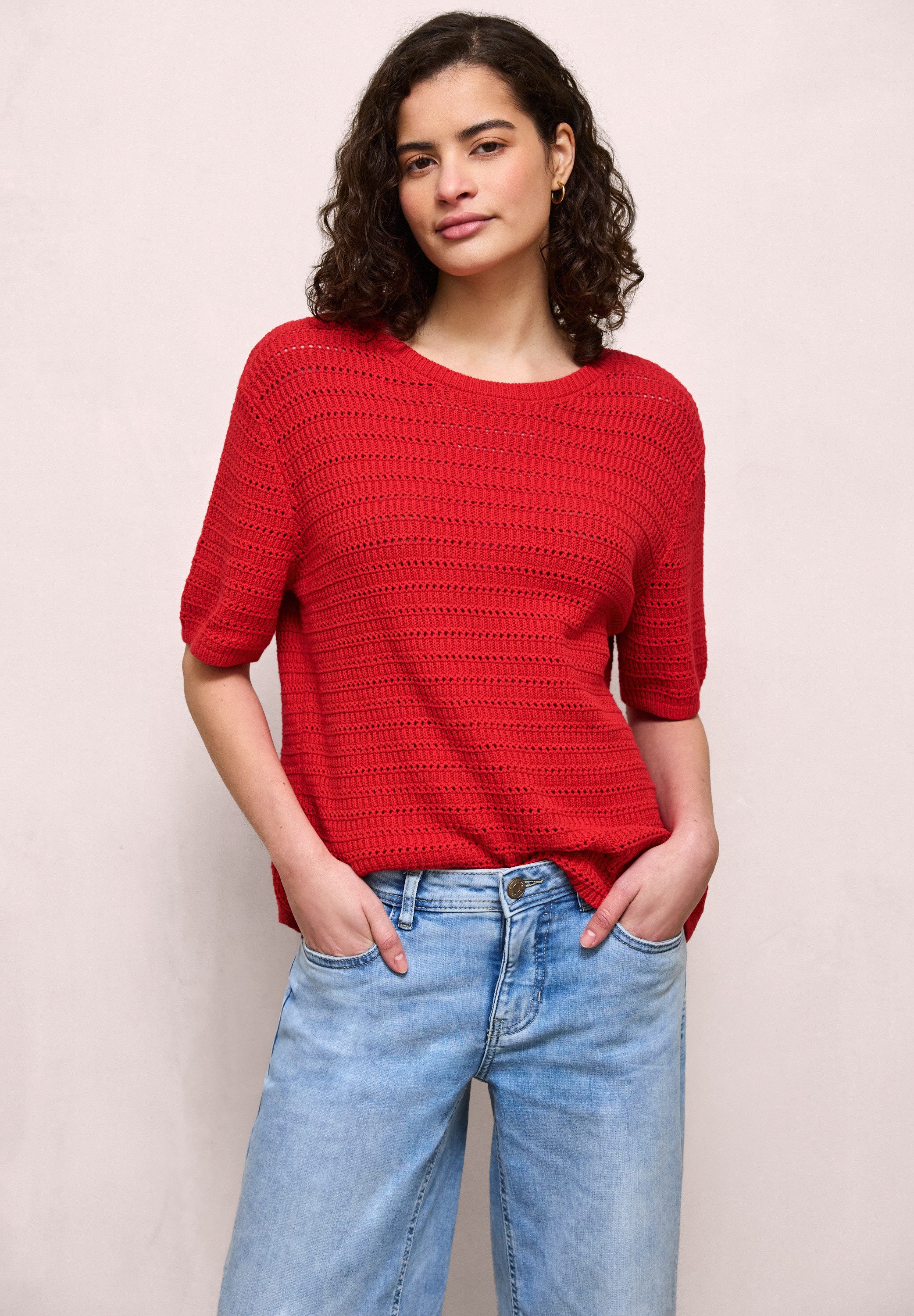 STREET ONE STUDIO Kurzarmpullover aus reiner Baumwolle