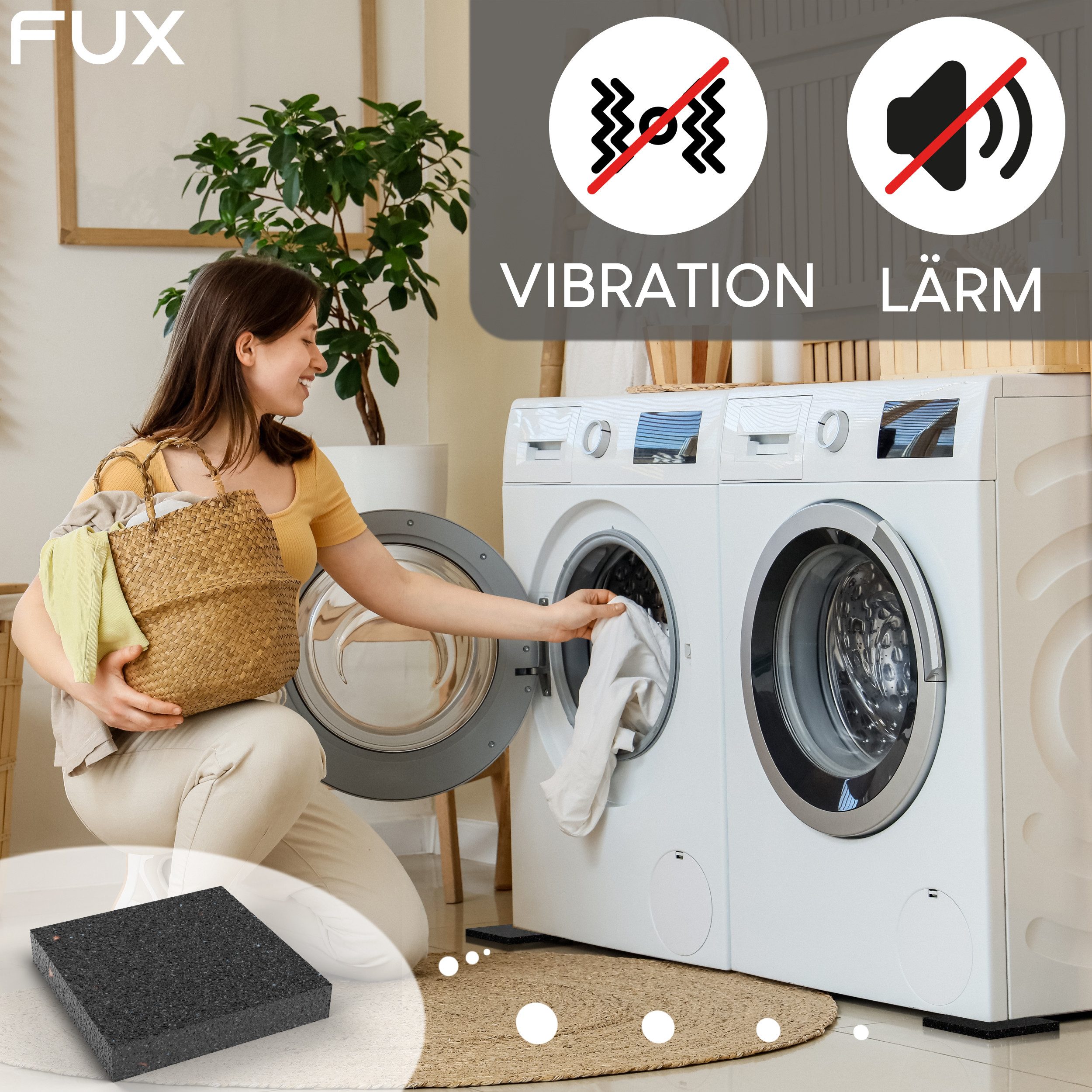 FUX Vibrationsdämpfer Schwingungsdämpfer für Waschmaschine oder Trockner, (Anti-Rutsch Unterlage, 4-St., 4 Stk), Anti-Rutsch, Anti-Vibration – Bild 4 von 5