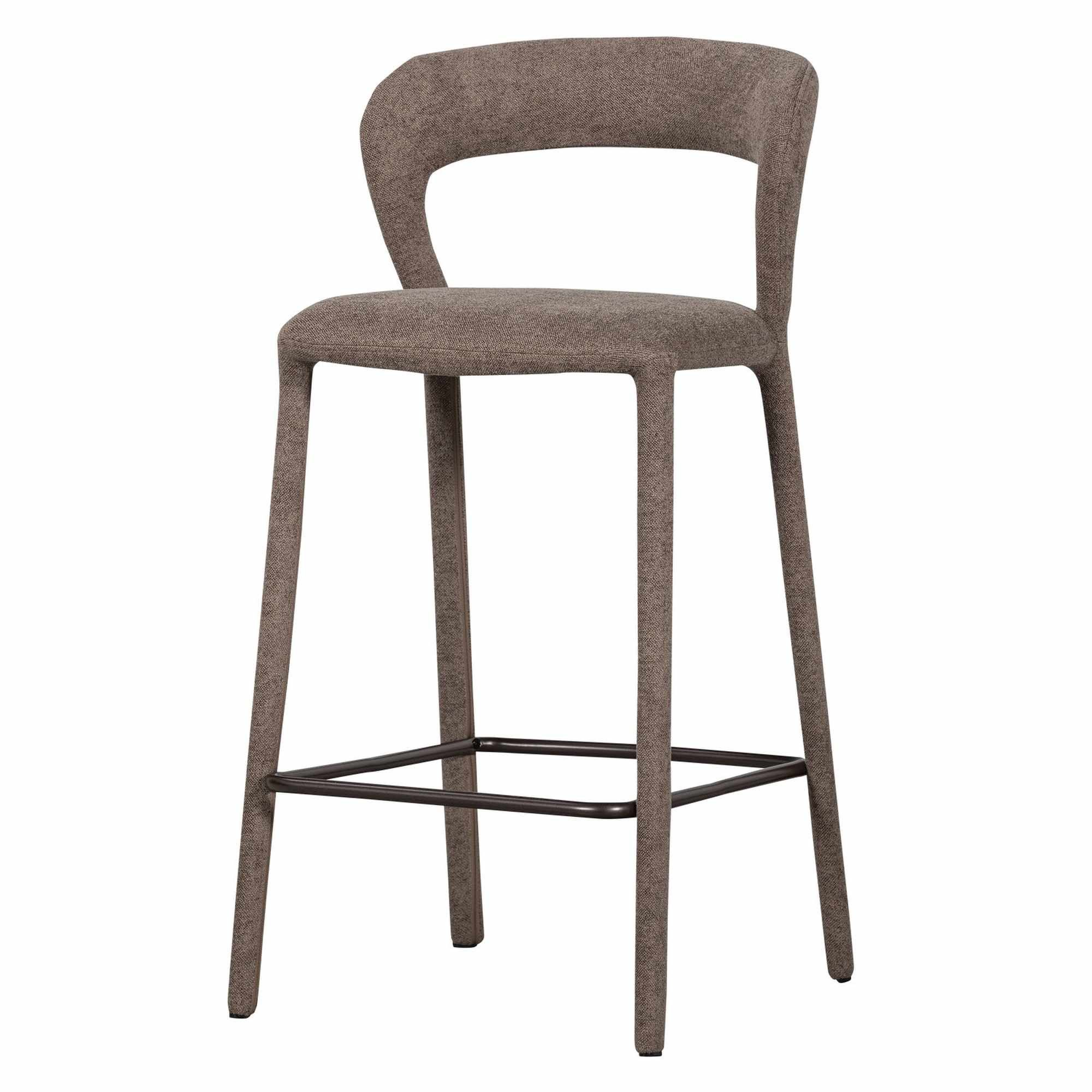 WOOOD Barhocker Noble aus Stoff in Taupe - moderner, komplett gepolsterter Barstuhl, Weicher und bequemer Stoff