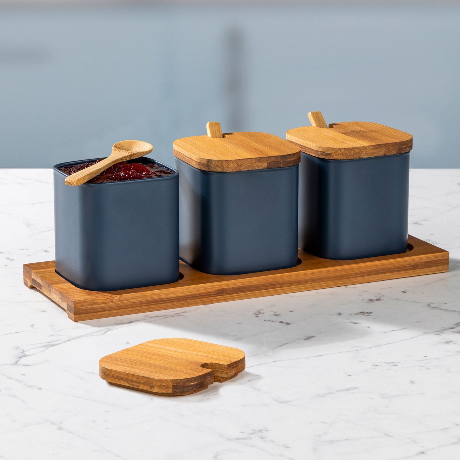 Gravidus Servierschale Edle Servierglser mit Bambus-Deckel & Stnder,  Holz, Glas