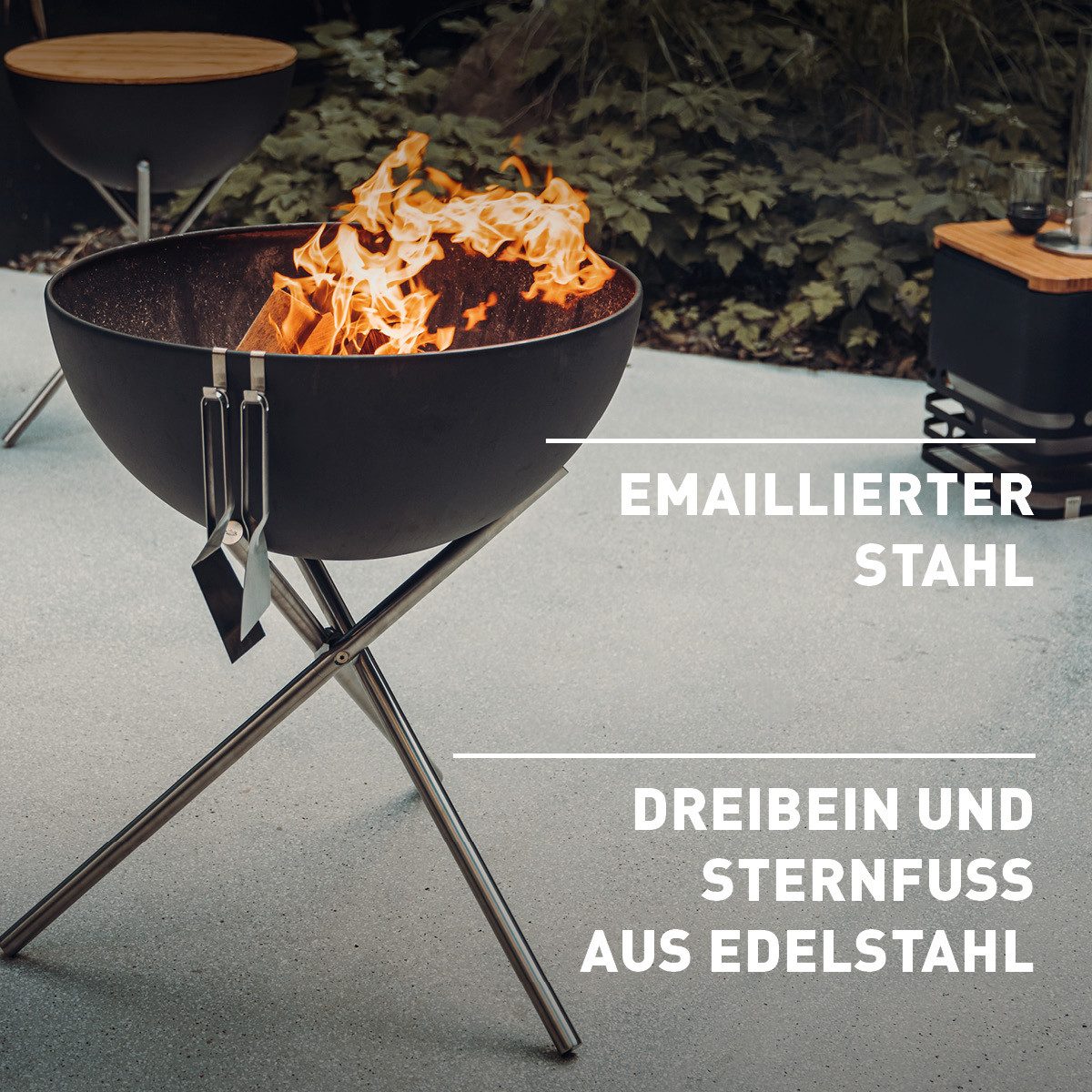 höfats Feuerkorb BOWL 57, 70 Feuerschale, (kippbarer Feuerkorb, Stahl emailliert, raucharme Feuerstelle mit Plancha Grillplatte und Grillrost nutzbar), langlebiges Produkt