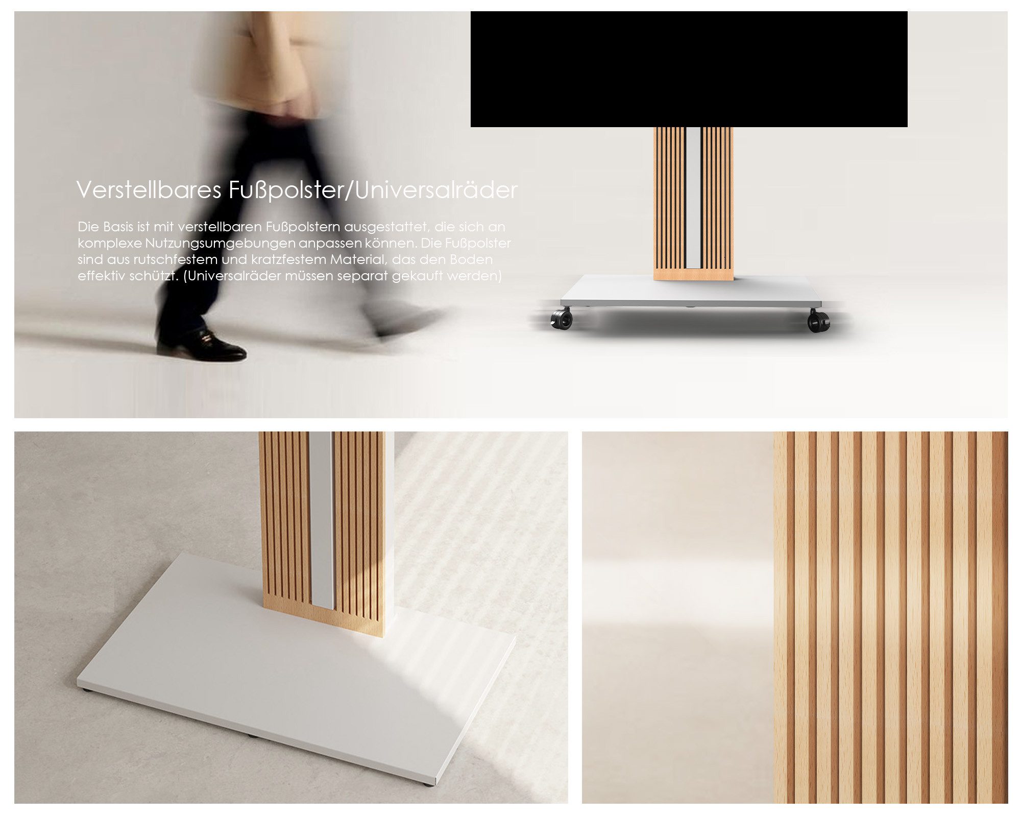 FITUEYES TV-Ständer TV-Standfuß mit verstellbarer Ablage, 55-88 Zoll, (bis 88,00 Zoll, höhenverstellbar, ±30° schwenkbar, aus Buchenholz)