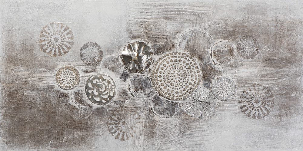 ArtUniverse Gemälde Leinwandbild Silberne Ornamente 70 x 140 cm, Abstrakt