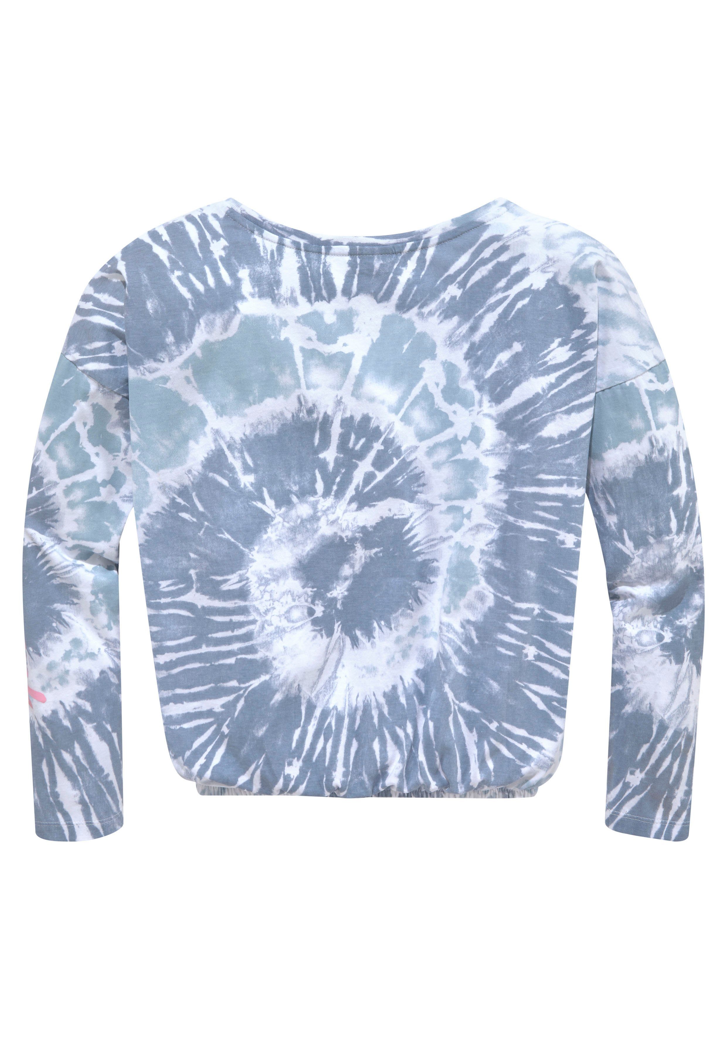 KIDSWORLD Fledermausshirt Batik-Optik Shirt Langarm, mit Gummizug am Saum, stylischer Aufdruck