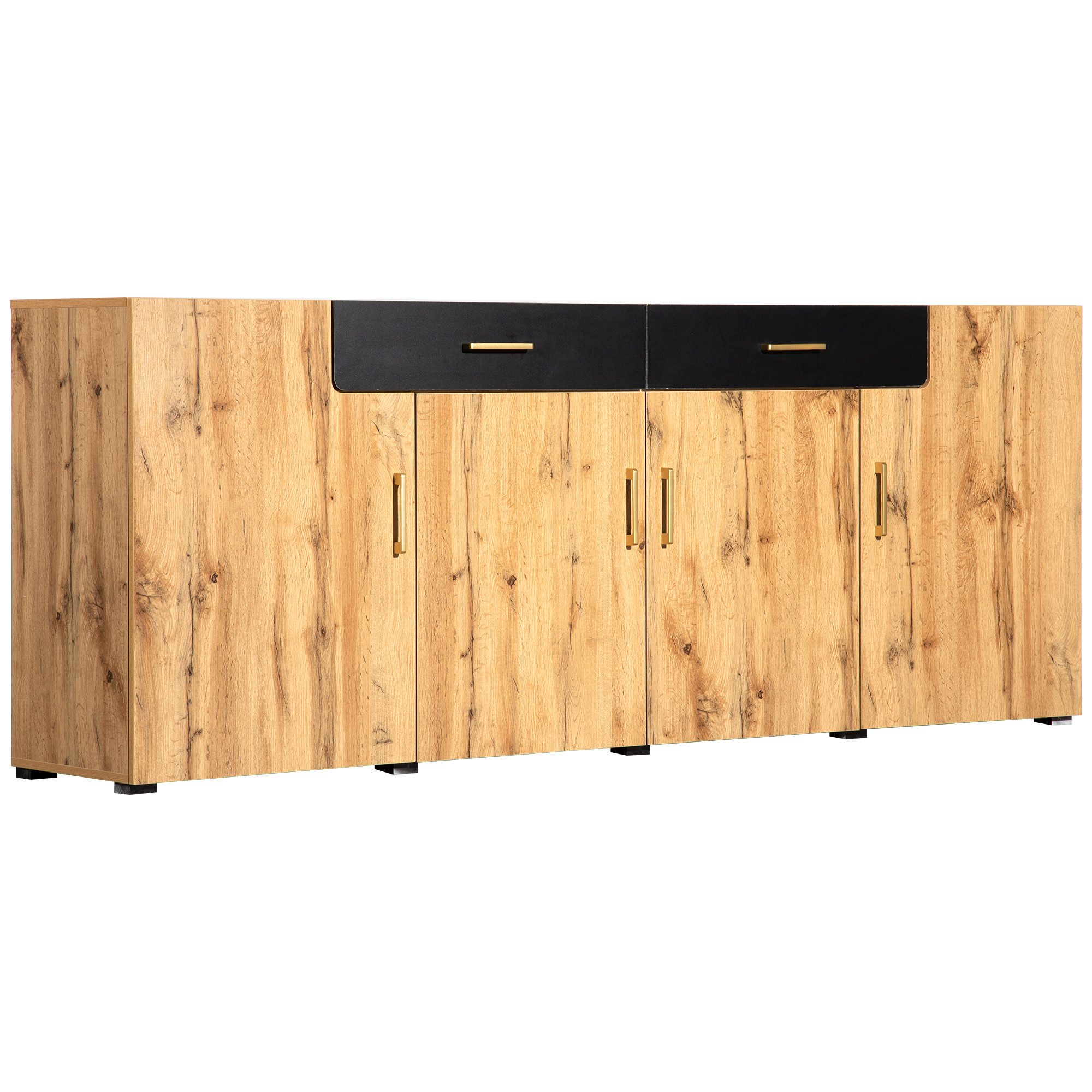 Merax Sideboard, Holz,Kommode in Eiche,Highboard,Anrichte,Breite: 208cm