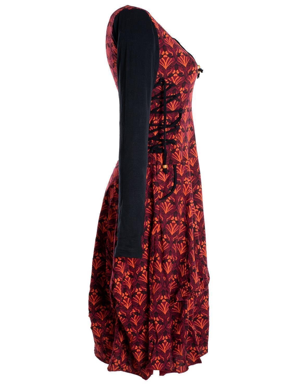 Vishes Jerseykleid Jersey-Kleid Blumenkleid Schnürung V-Ausschnitt Party-, Fest-, Ballkleid