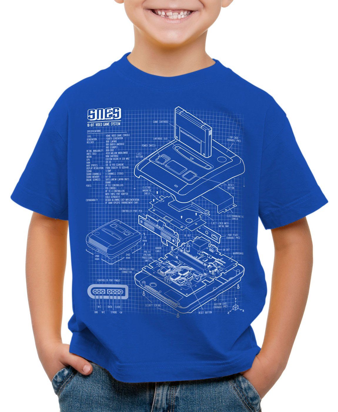 style3 Print-Shirt Kinder T-Shirt SNES Blaupause 16-Bit Videospiel