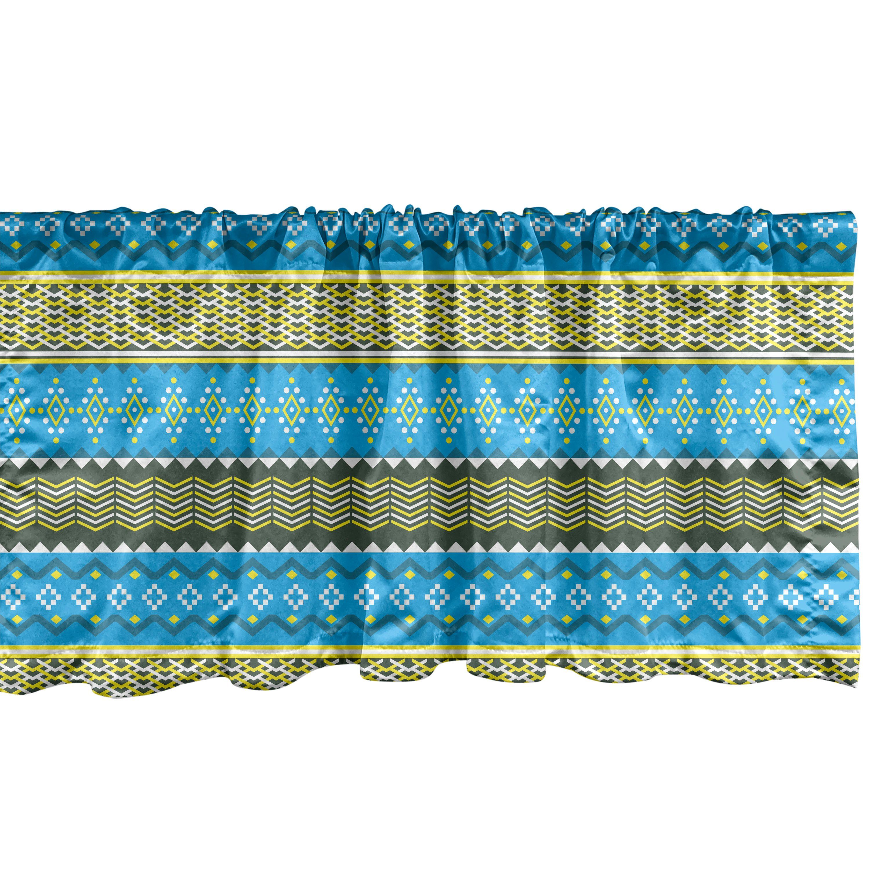 Abakuhaus, im Dekor Microfaser, Sommer Abstrakt Töne Schlafzimmer Zigzags für mit Küche Scheibengardine Stangentasche, Vorhang Volant