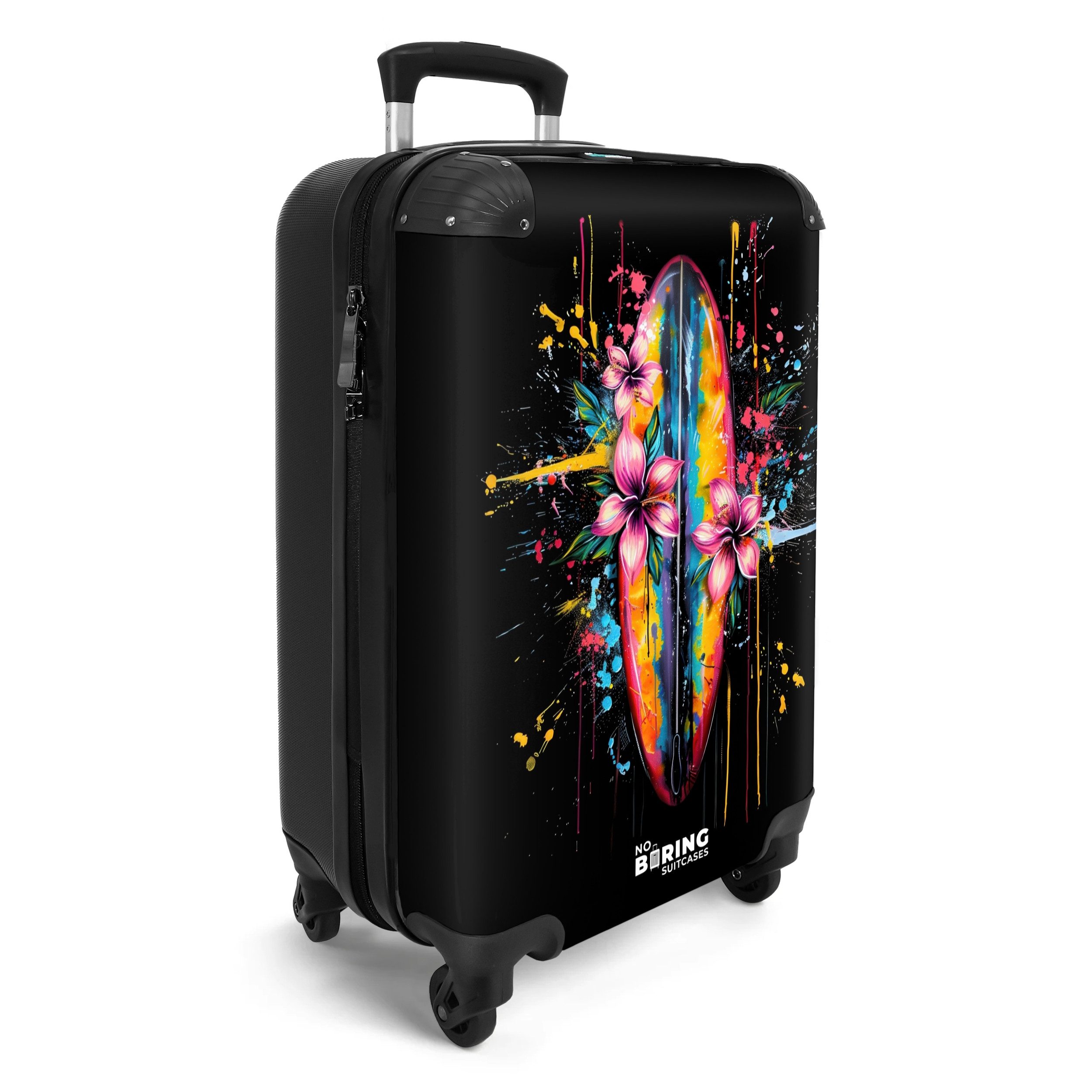 NoBoringSuitcases.com© Hartschalen-Trolley Buntes Surfbrett mit Blumen günstig online kaufen