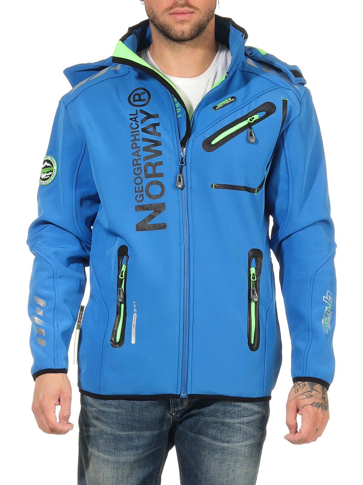 Geographical Norway Softshelljacke Herren Softshell Sport Outdoor Wander Trekking Jacke in Unifarbe, mit abnehmbarer Kapuze, mit Stehkragen
