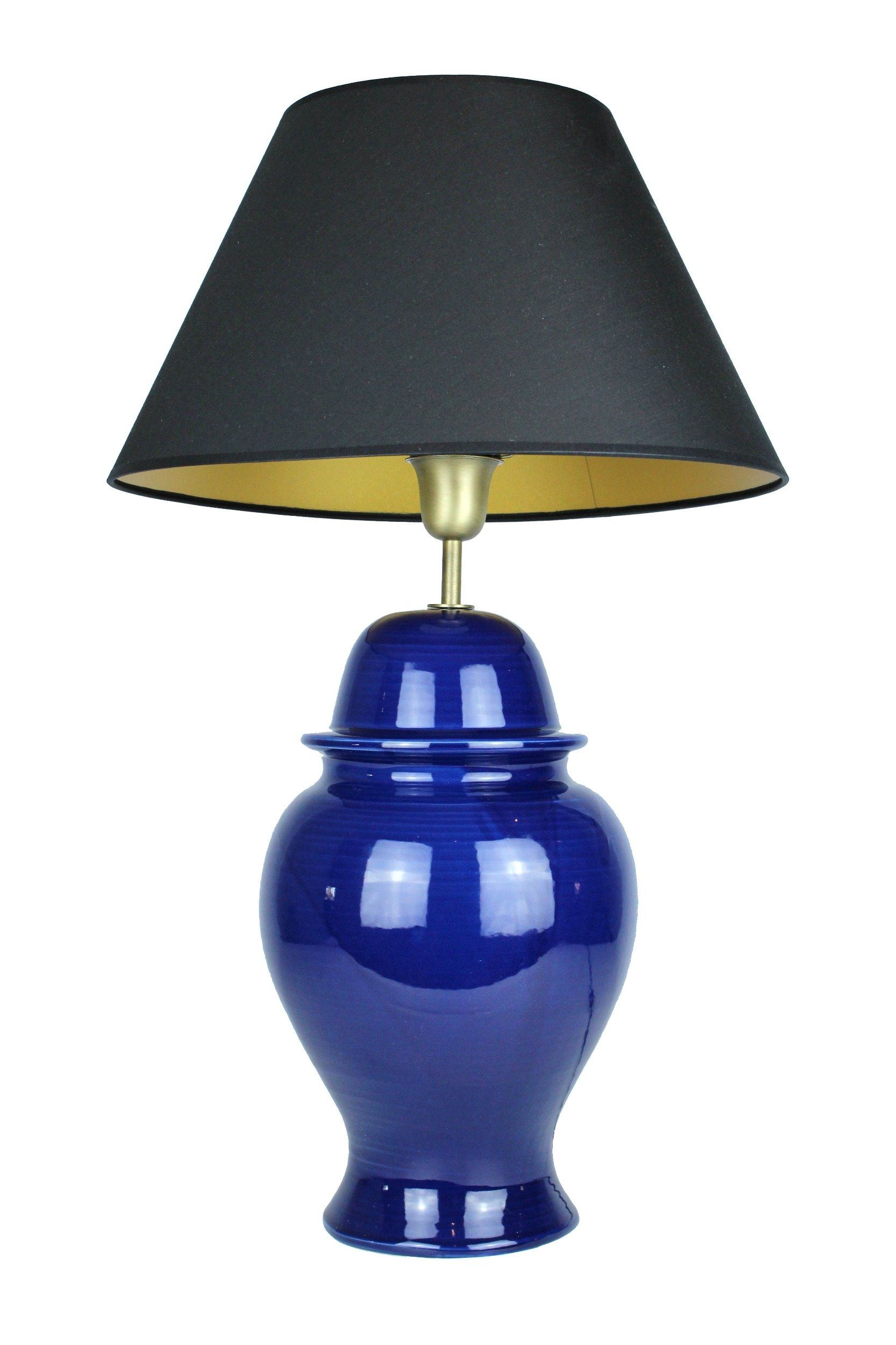 Signature Home Collection Schreibtischlampe, ohne Leuchtmittel, warmweiß, Tischlampe Keramik dunkelblau mit Lampenschirm