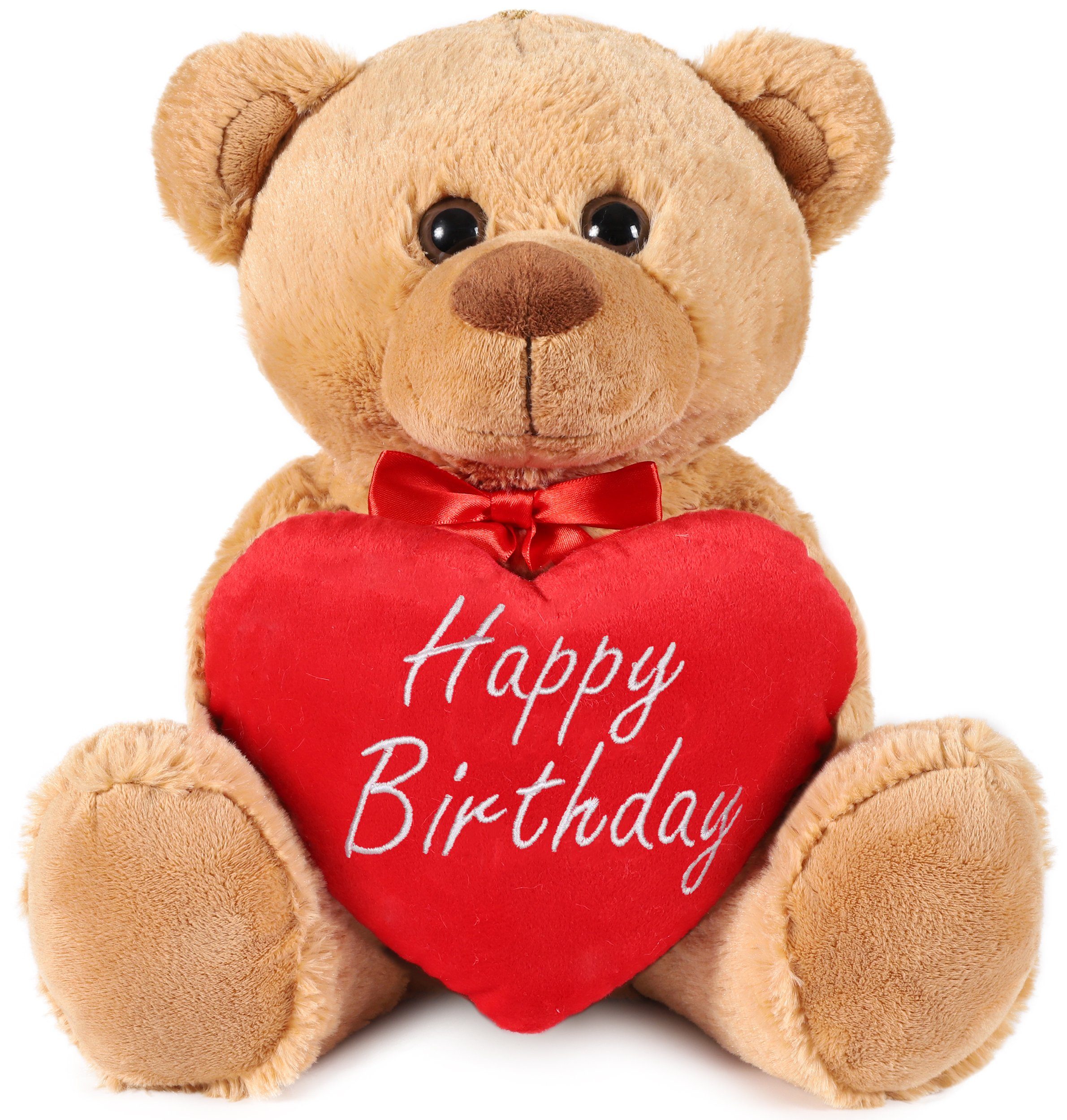 BRUBAKER Kuscheltier Teddy Plüschbär mit Happy Birthday Herz (1-St., Schmuseteddy, 35 cm hoch), kleiner Teddybär, Stofftier Plüschtier