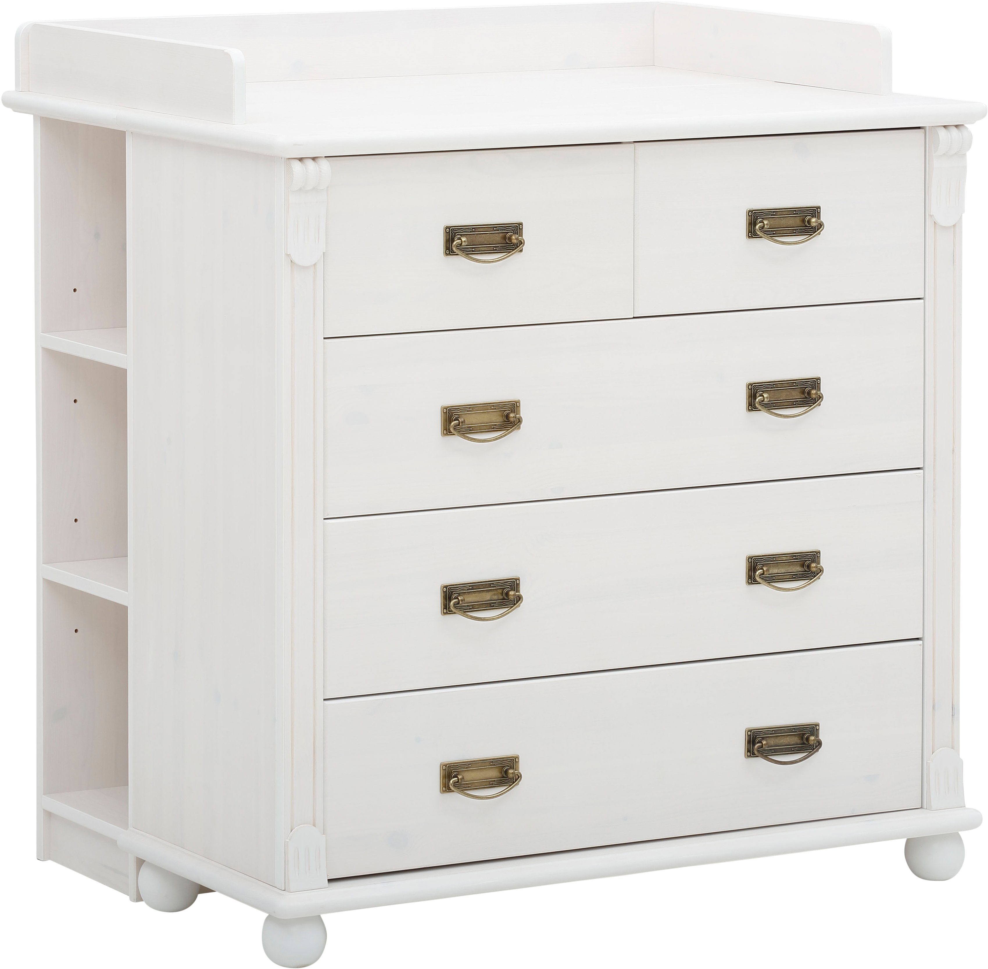 Lüttenhütt Babyzimmer-Komplettset Aimo, luxoriöser Landhausstil, Messinggriffe, (Spar-Set, 3-tlg., Kinderbett, Wickelkommode, Unterbauregal, 5 Schubladen), aus Massivholz; FSC®-Holz aus gewissenhaft bewirtschafteten Wäldern