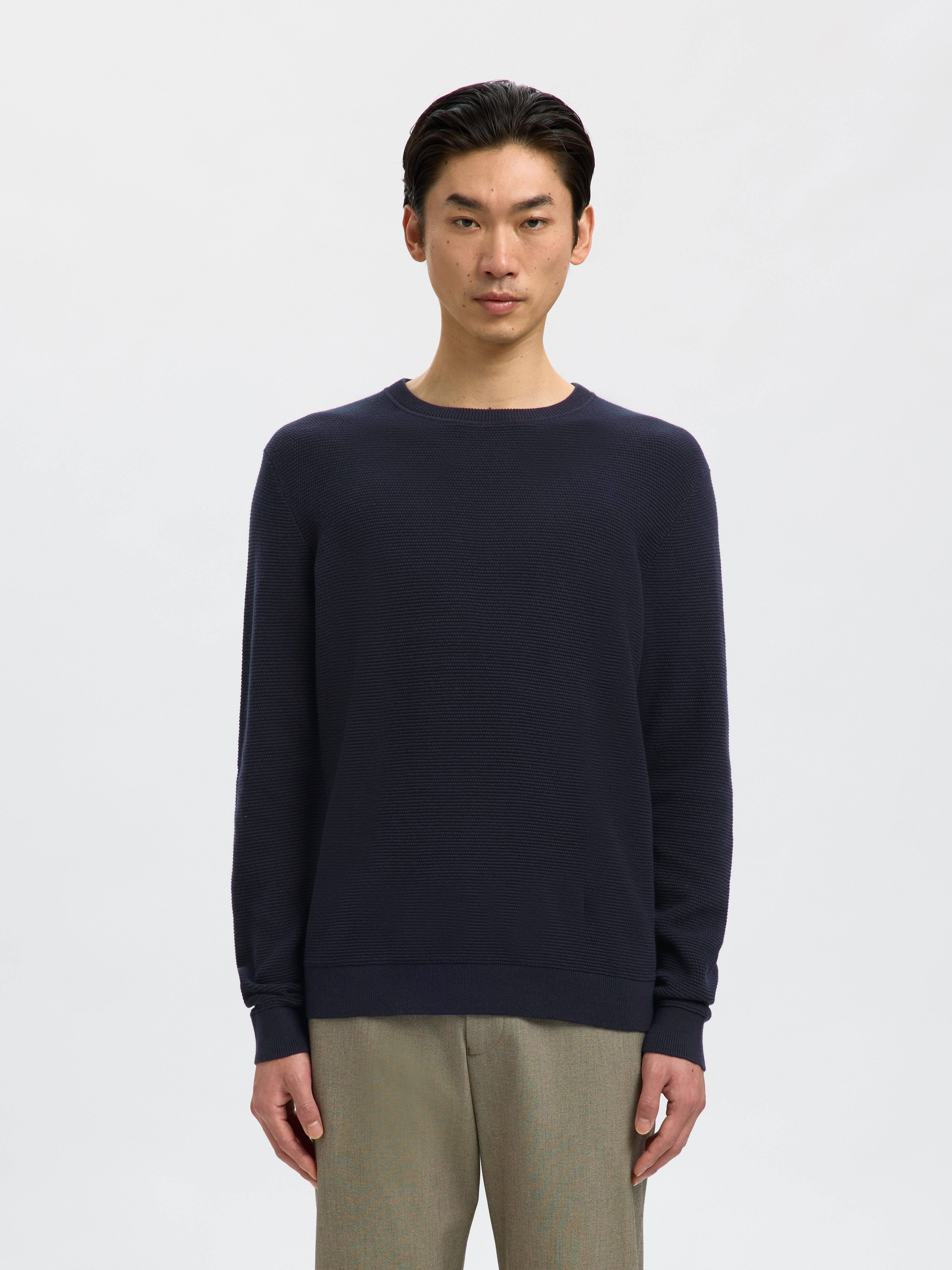 Selected Rundhalspullover SLHROSS LS KNIT STRUCTURE CREW NECK NOOS Baumwolle, regular fit