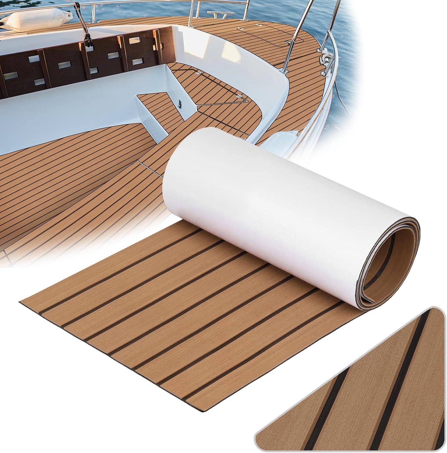 Bodenmatte 240x90 cm EVA Schaum Boot, Teakholz Schaum Bodenbelag