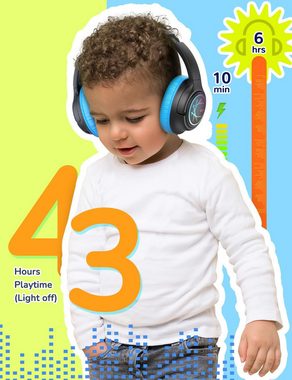 iclever mit LED-Leuchten, 74/85/94dB Lautstärkebegrenzung 43 Stunden Spielzeit Kinder-Kopfhörer (Natürliche Materialien, Langlebige Qualität, Kinderfreundliches Design, Umweltfreundliche Technologie., Mit Stereo-Sound, Typ-C, AUX-Kabel, Bluetooth5.3)