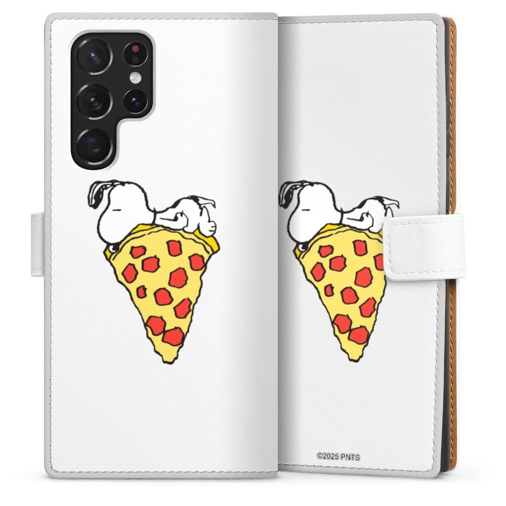 DeinDesign Handyhülle Peanuts Pizza Snoopy Snoopy Pizza Transparent, Samsung Galaxy S22 Ultra Hülle Handy Flip Case Wallet Cover