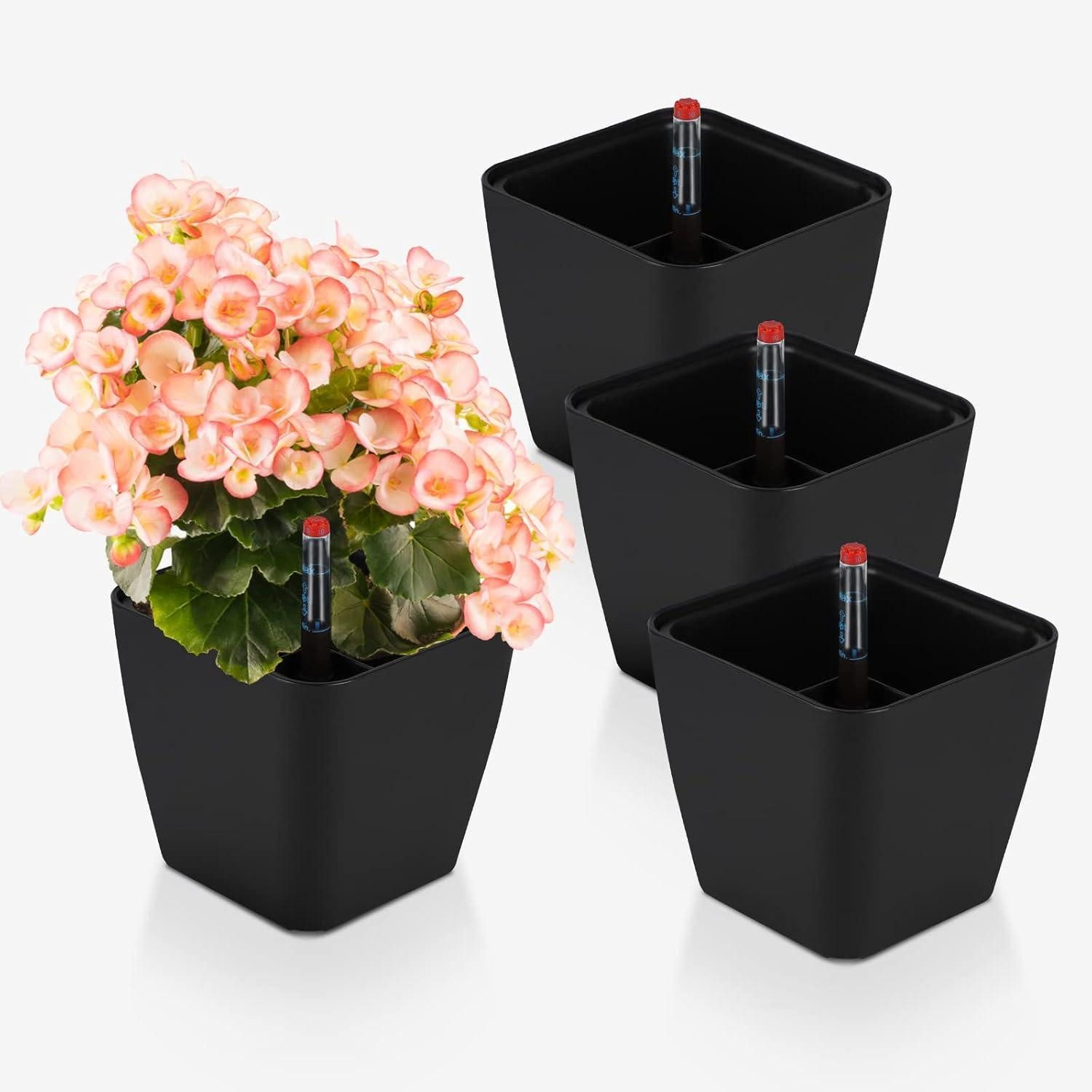 LuxusKollektion Kräutertopf Selbstbewässerungstopf für Kräuter 13,7x13,5 cm Schwarz
