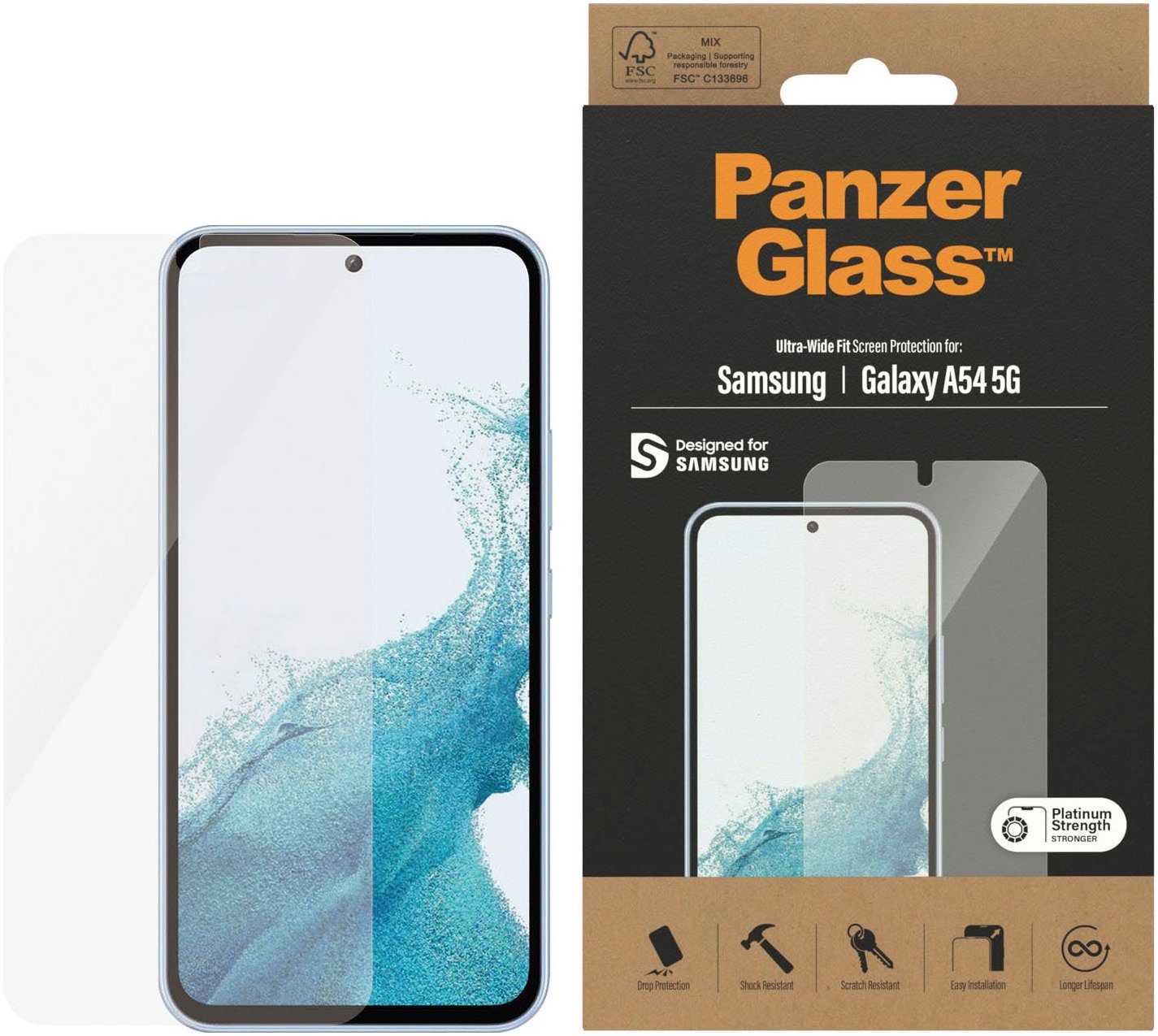 PanzerGlass Displayschutz Samsung Galaxy A54 5G - Ultra-Wide Fit für Samsung Galaxy A54 5G, Displayschutzfolie, Kratz-& Stoßfest, Kristallklar,Berührungsempfindlich, Simpel Anbringen