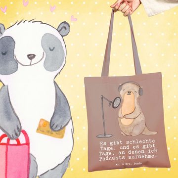 Mr. & Mrs. Panda Tragetasche Otter Podcast aufnehmen - Braun Pastell - Geschenk, Dankeschön, Stoff (1-tlg), Design-Highlight