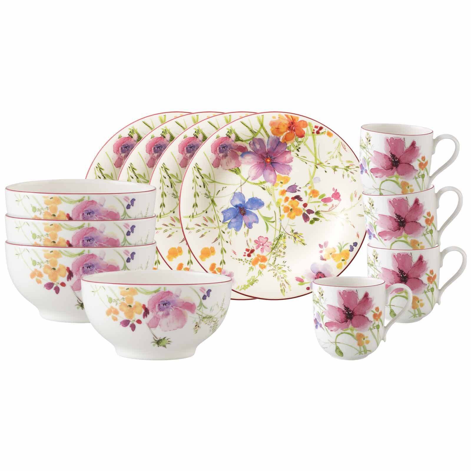 Villeroy & Boch Frühstücks-Geschirrset Mariefleur Basic Frühstücks-Set 12er Set (12-tlg), 4 Personen, Porzellan