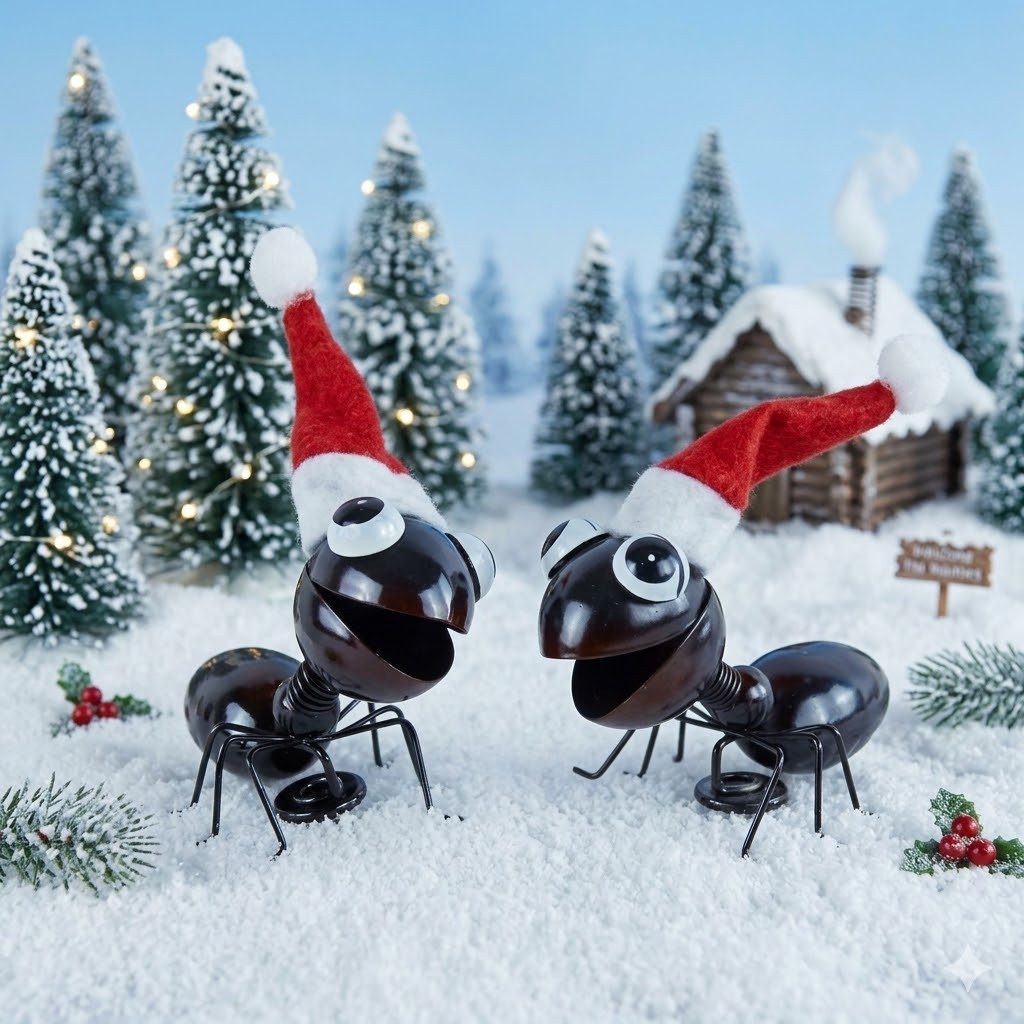 Holzwurm GmbH Weihnachtsfigur 2er Set Magnet Ameisen mit Weihnachtsmütze (2 St)